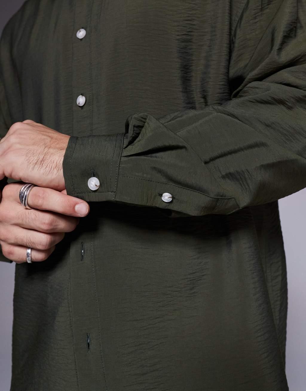 ASOS DESIGN oversized boxy textured shirt in brown Product Image