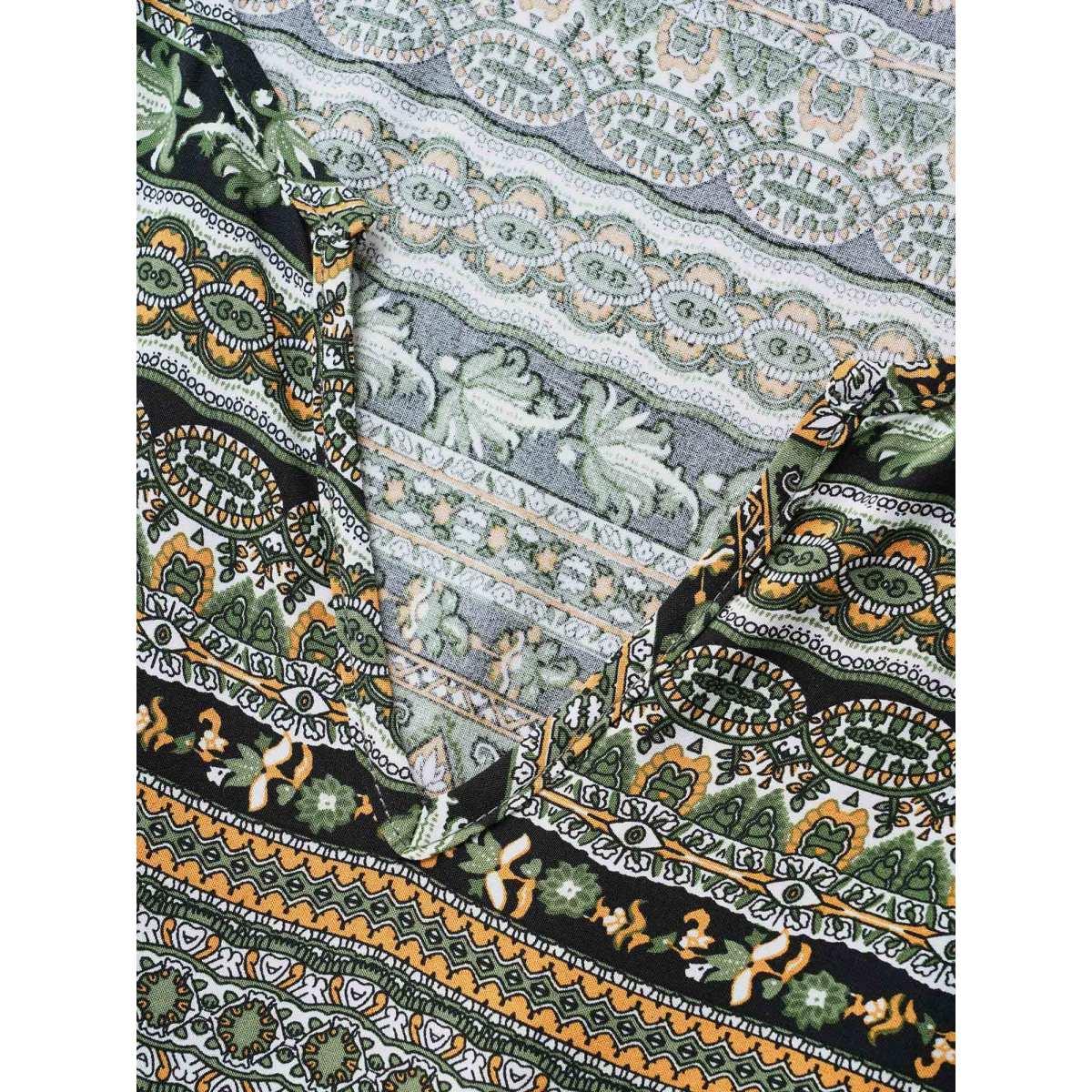 Plus Size Rayon Bandana Print Ruffle Layered Hem Dress Black Women Resort Ruffles Notched collar Short sleeve Curvy BloomChic 18-20/2X Product Image