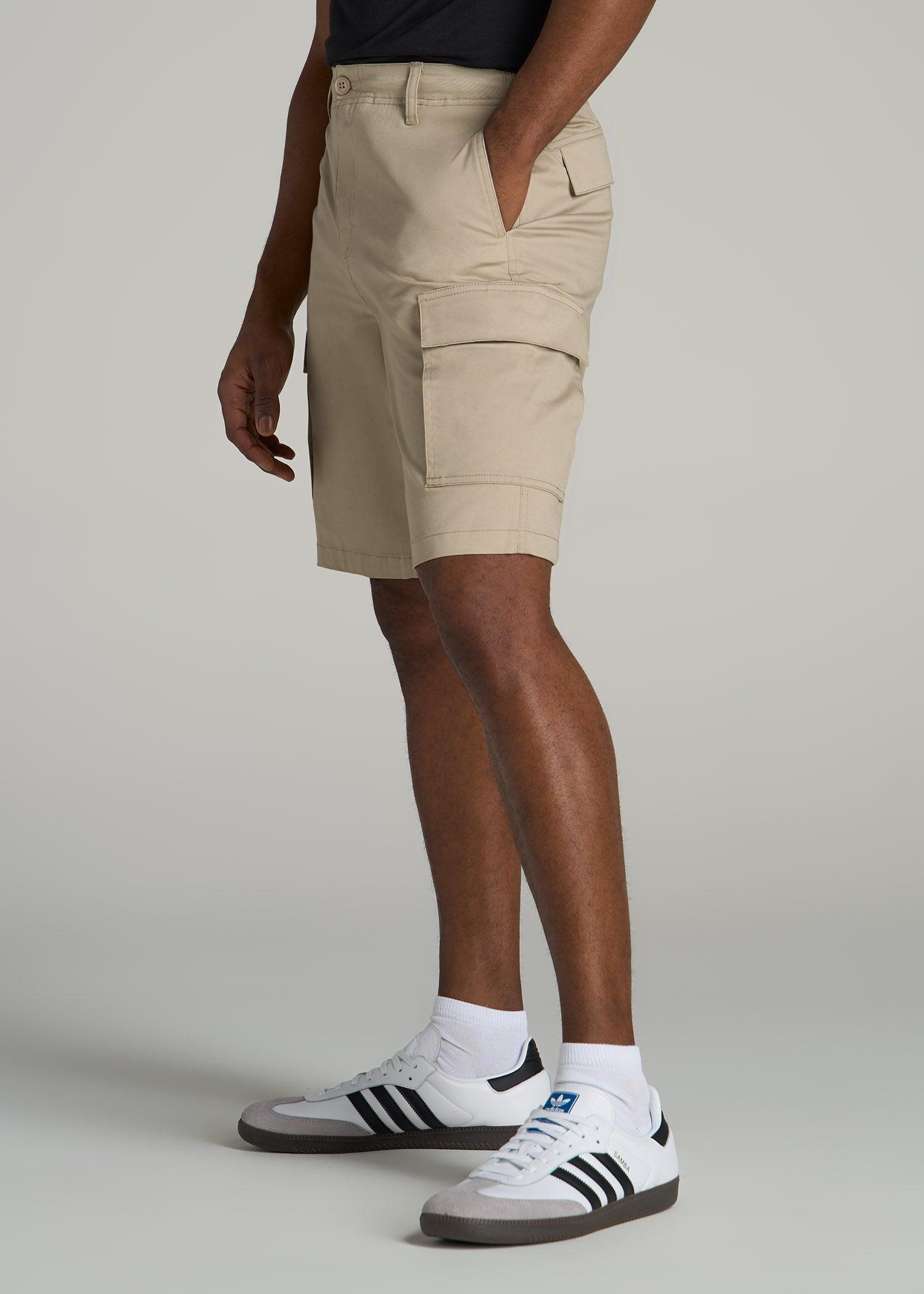 Stretch Twill Cargo Shorts for Tall Men in Light Khaki Male Product Image