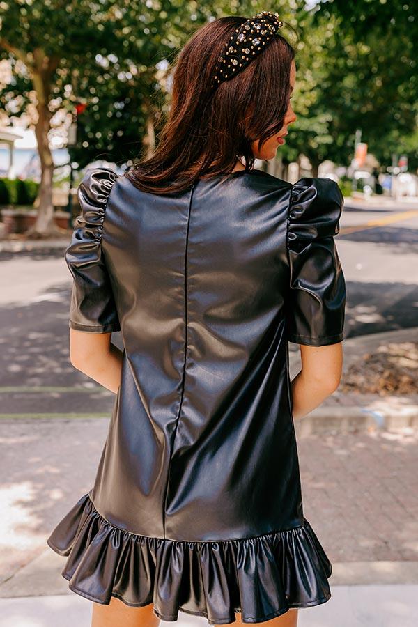 Stylish Setting Faux Leather Mini Dress in Black Product Image
