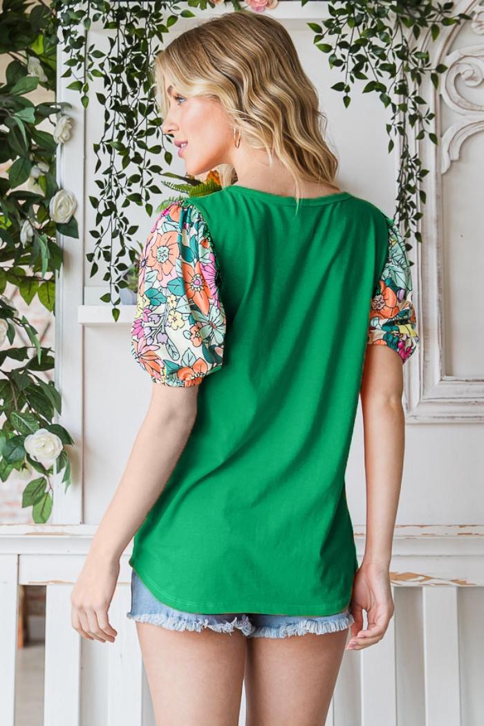 Floral Contrast Puff Sleeve Product Image