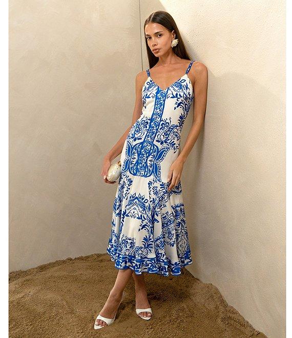 Adelyn Rae Rhegan Satin Floral Print V Neck Sleeveless Slip Midi Dress Product Image