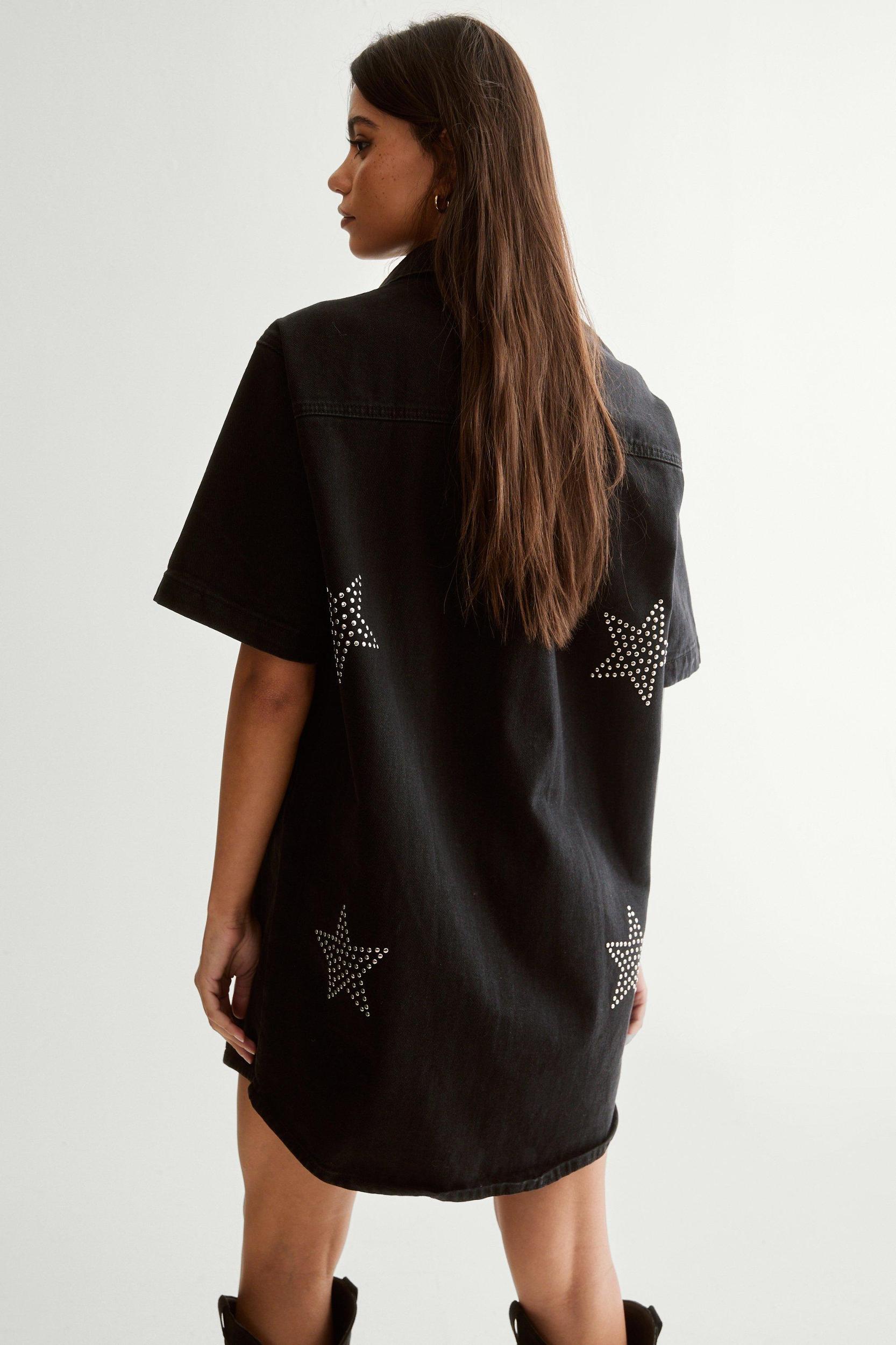 Star Studded Denim Shirt Dress Product Image