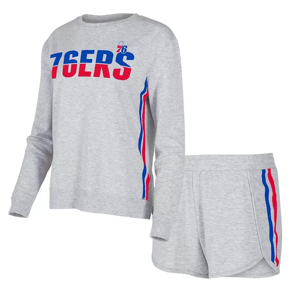 Women's Concepts Sport Gray Philadelphia 76ers Cedar Long Sleeve T-Shirt & Shorts Sleep Set,  Product Image