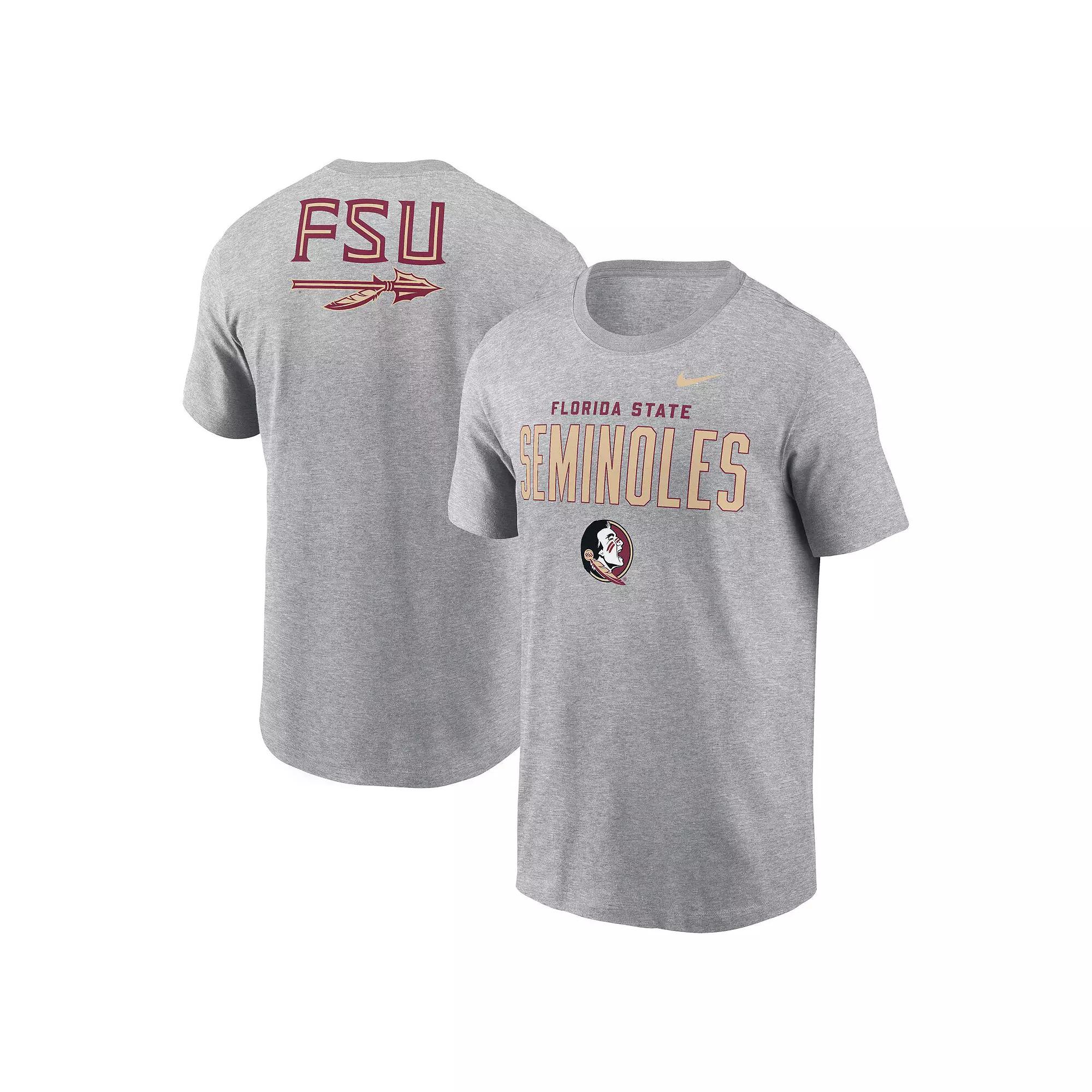 Men's Nike Heather Gray Florida State Seminoles Campus 2-Hit Primary Mascot T-Shirt, Size: Large, Grey Product Image