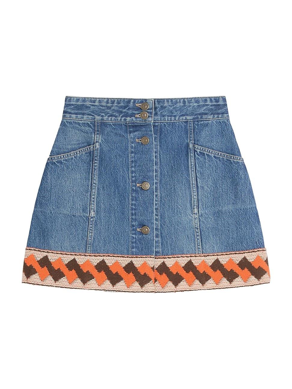 Womens Denim Skirt with Jacquard Trims Product Image