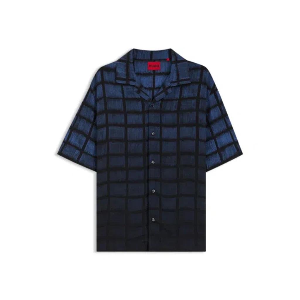 HUGO BOSS Oversize-fit Shirt In Square-print Poplin In Blue Product Image