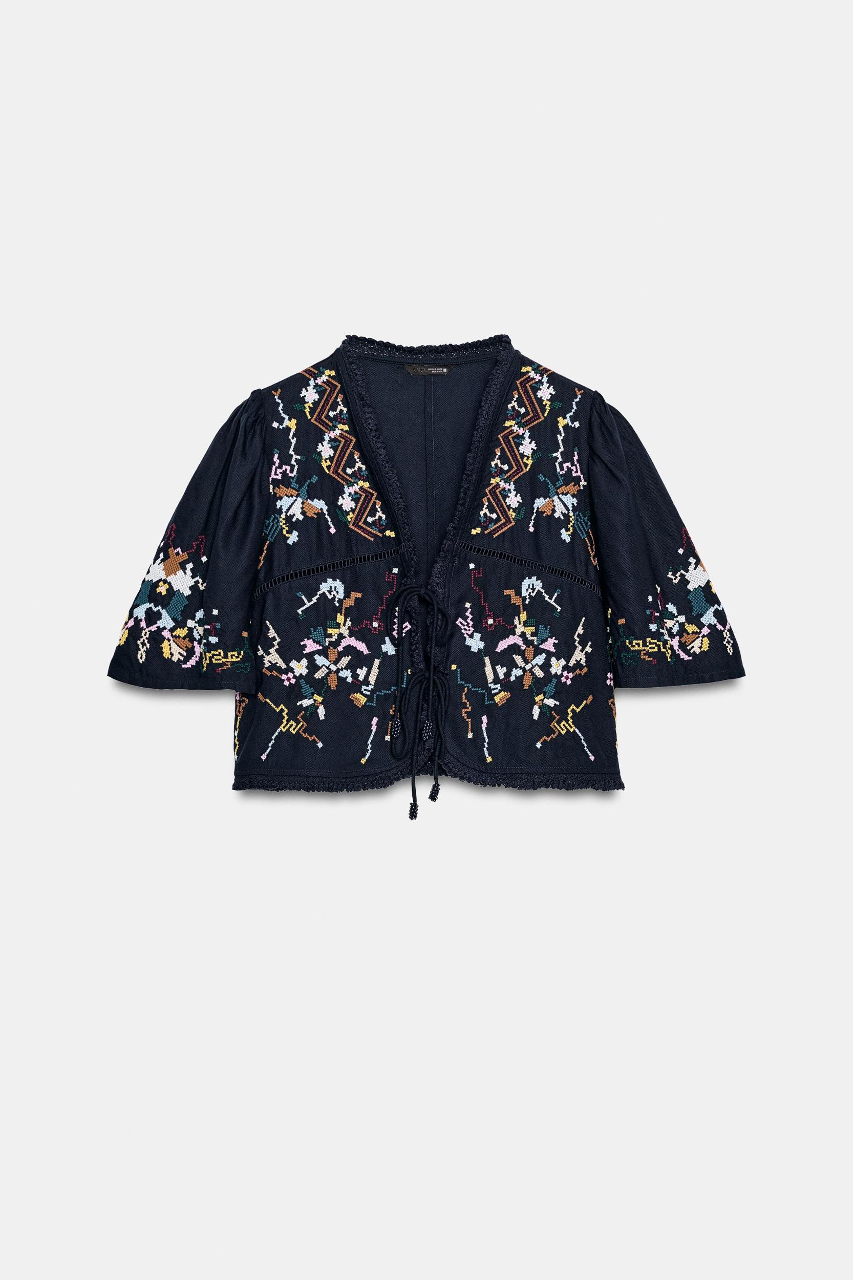 EMBROIDERED FLORAL CROPPED TOP Product Image