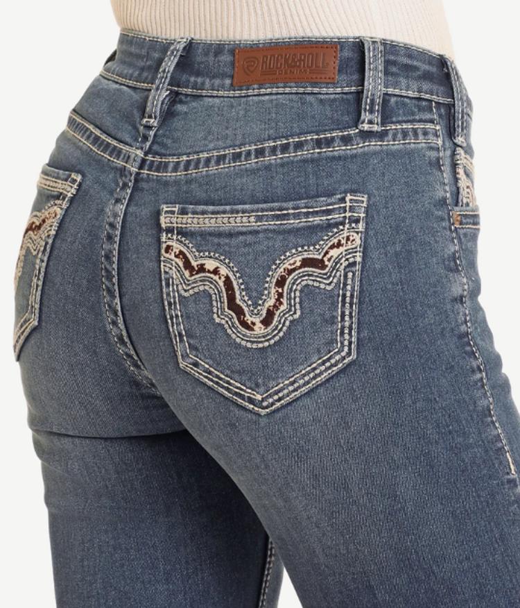 SALE Rock & Roll Denim® Ladies' Mid Rise Cowhide Embroidered Boot Cut Jeans Product Image