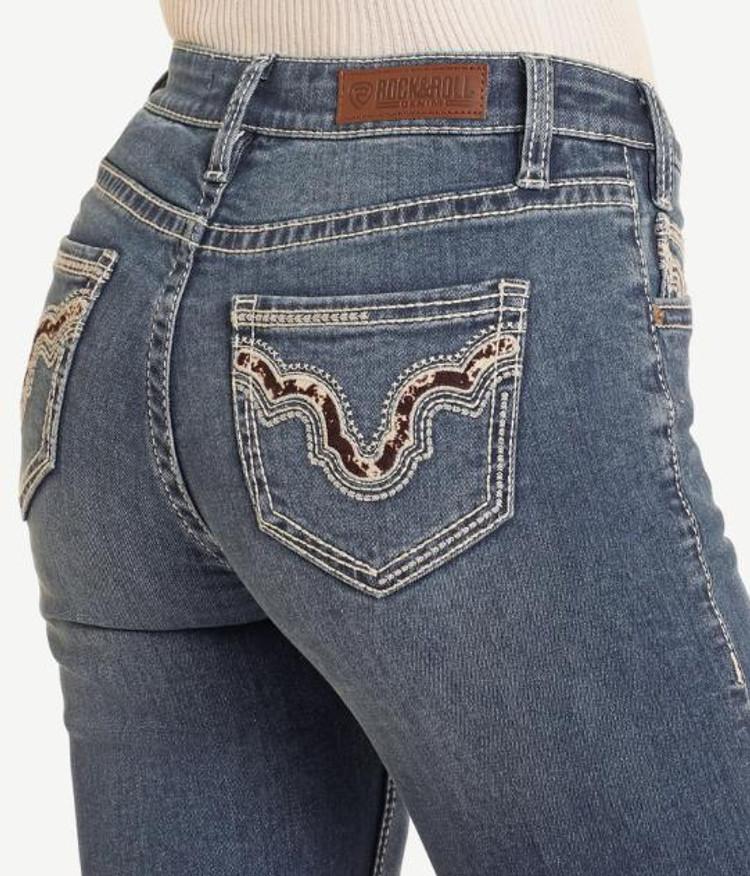 SALE Rock & Roll Denim® Ladies' Mid Rise Cowhide Embroidered Boot Cut Jeans Product Image