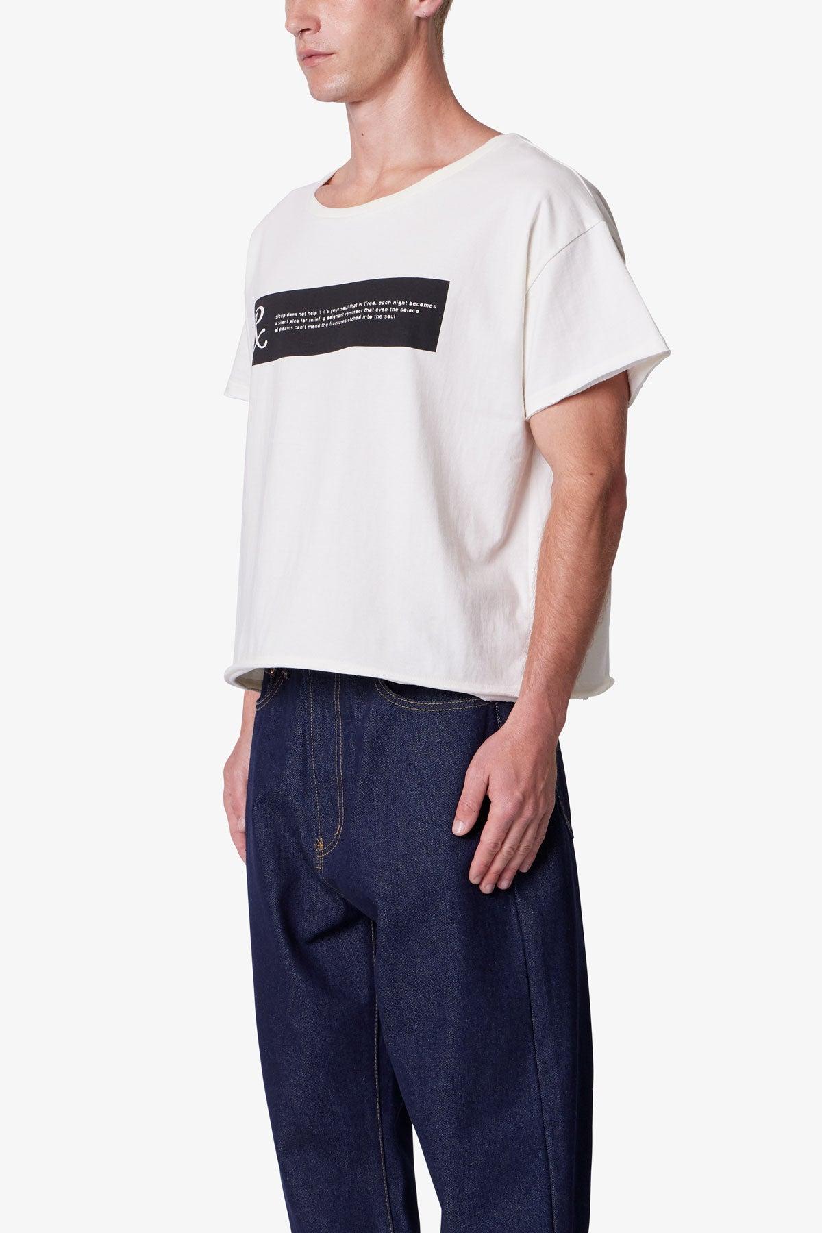 Distressed Wide Neck Tee - Antique White Product Image