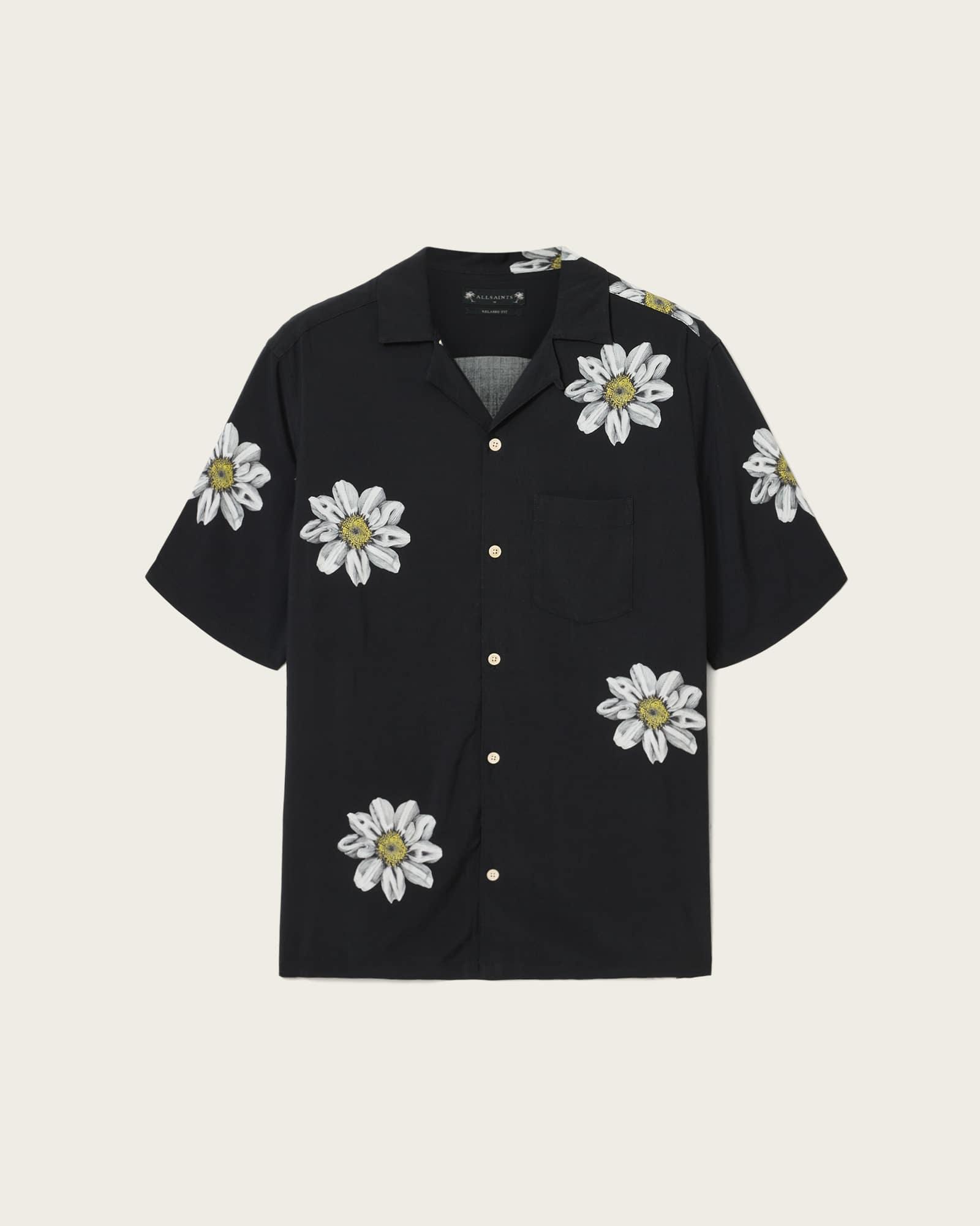 Petal Short Sleeve Shirt Jet Black | ALLSAINTS US Product Image