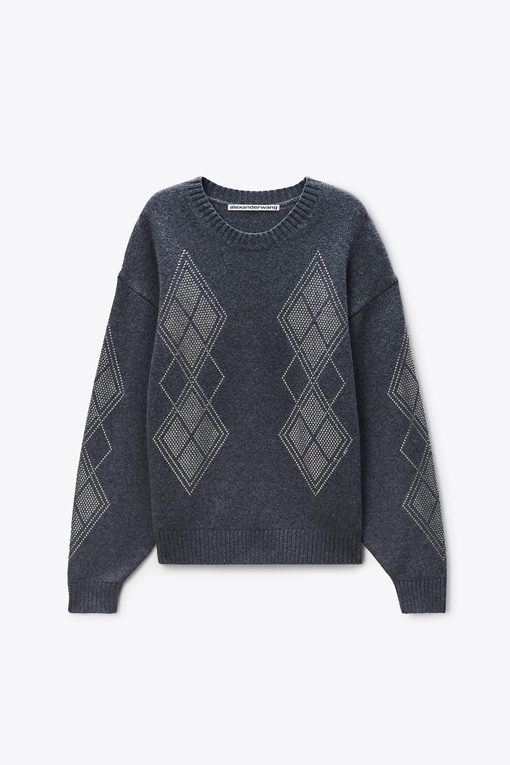 Studded Argyle Crewneck Pullover  Product Image