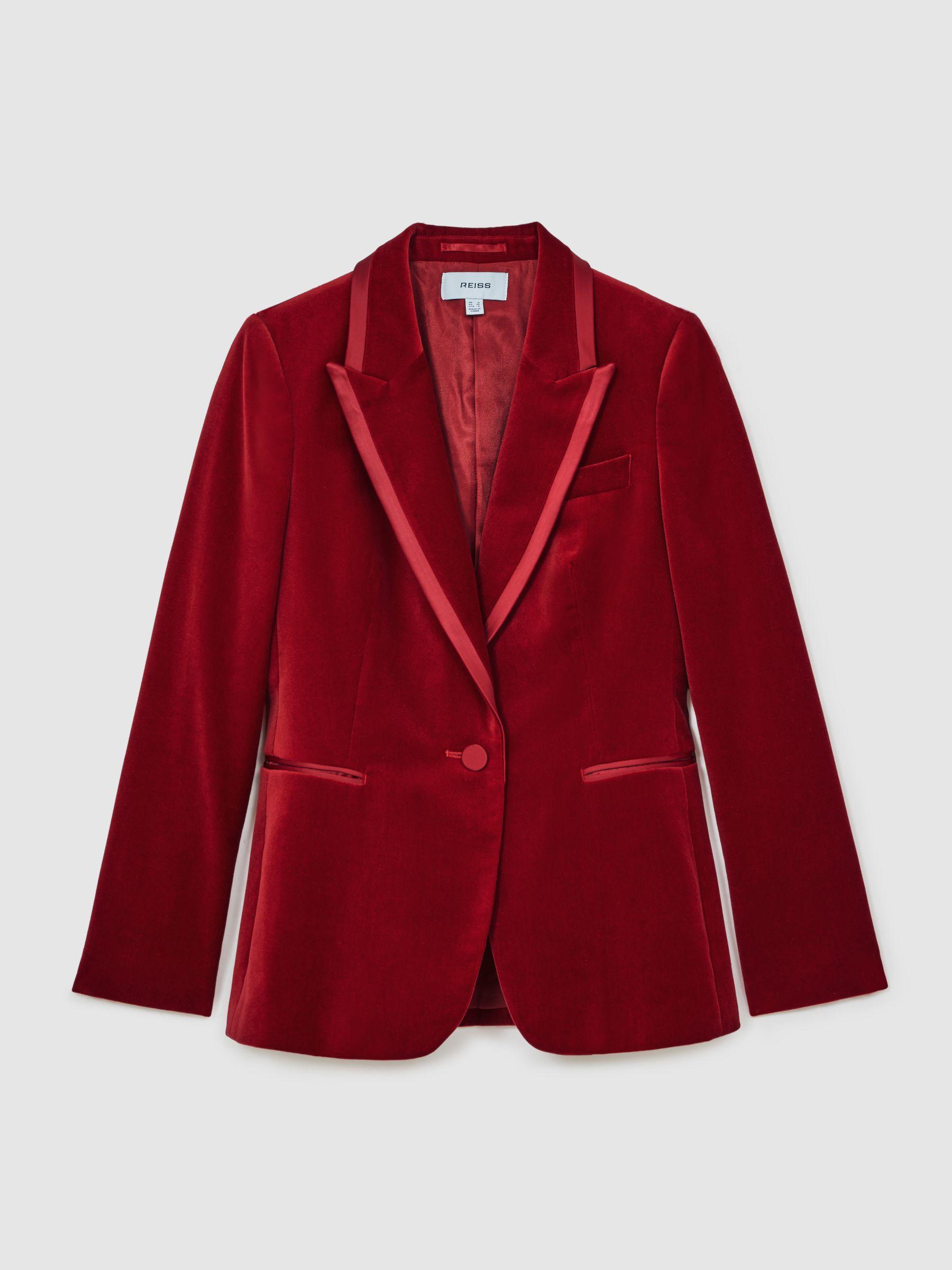 Velvet Single-Breasted Suit Blazer in Red Product Image