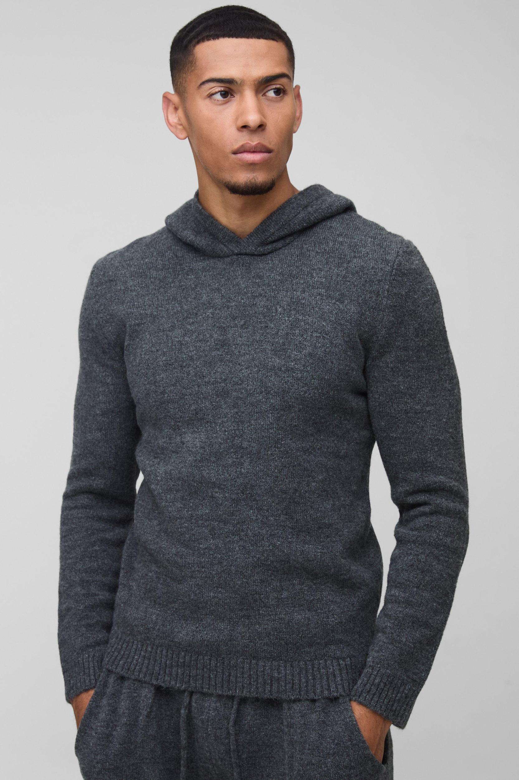 Regular Fit Brushed Knit Hoodie | boohooMAN USA Product Image