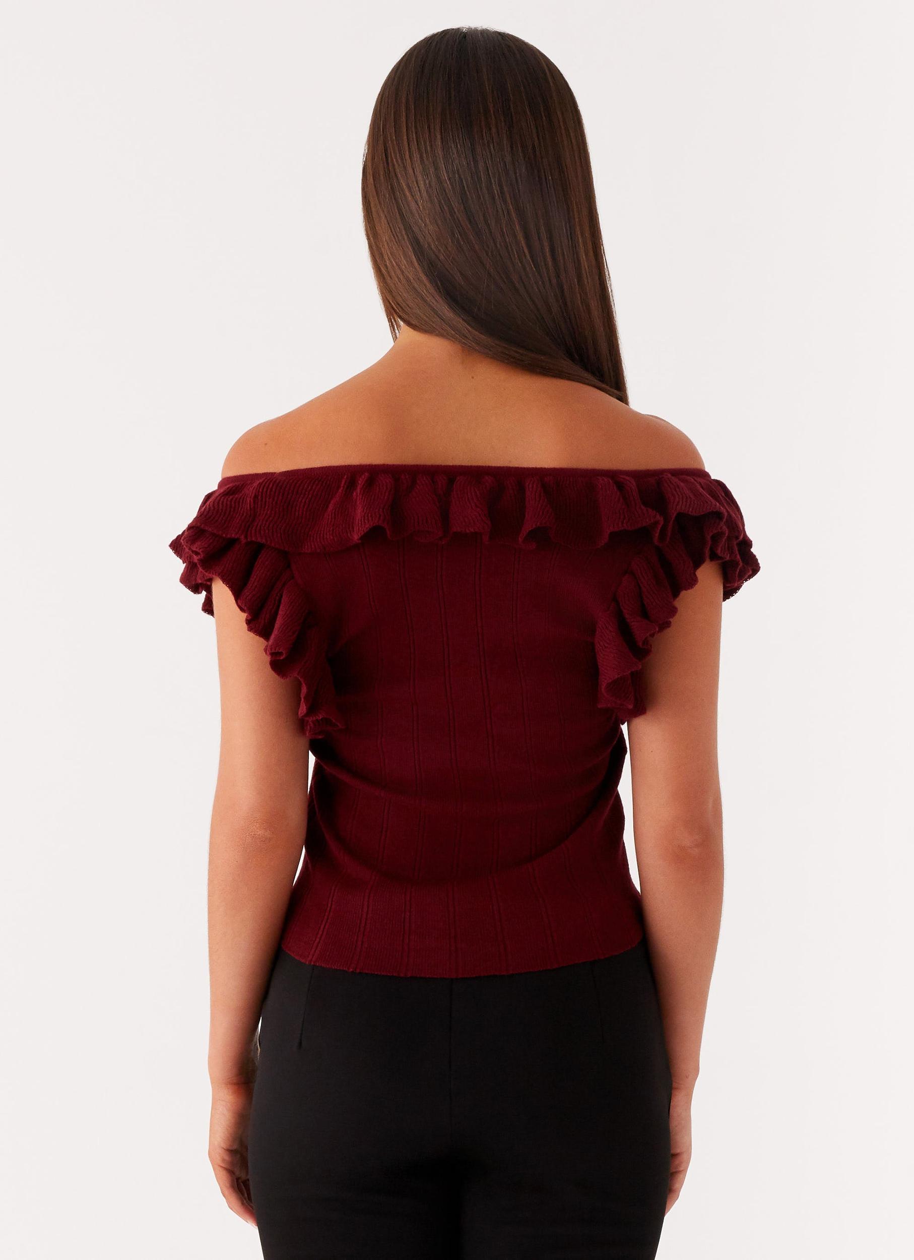 Keeta Frill Top - Burgundy Product Image