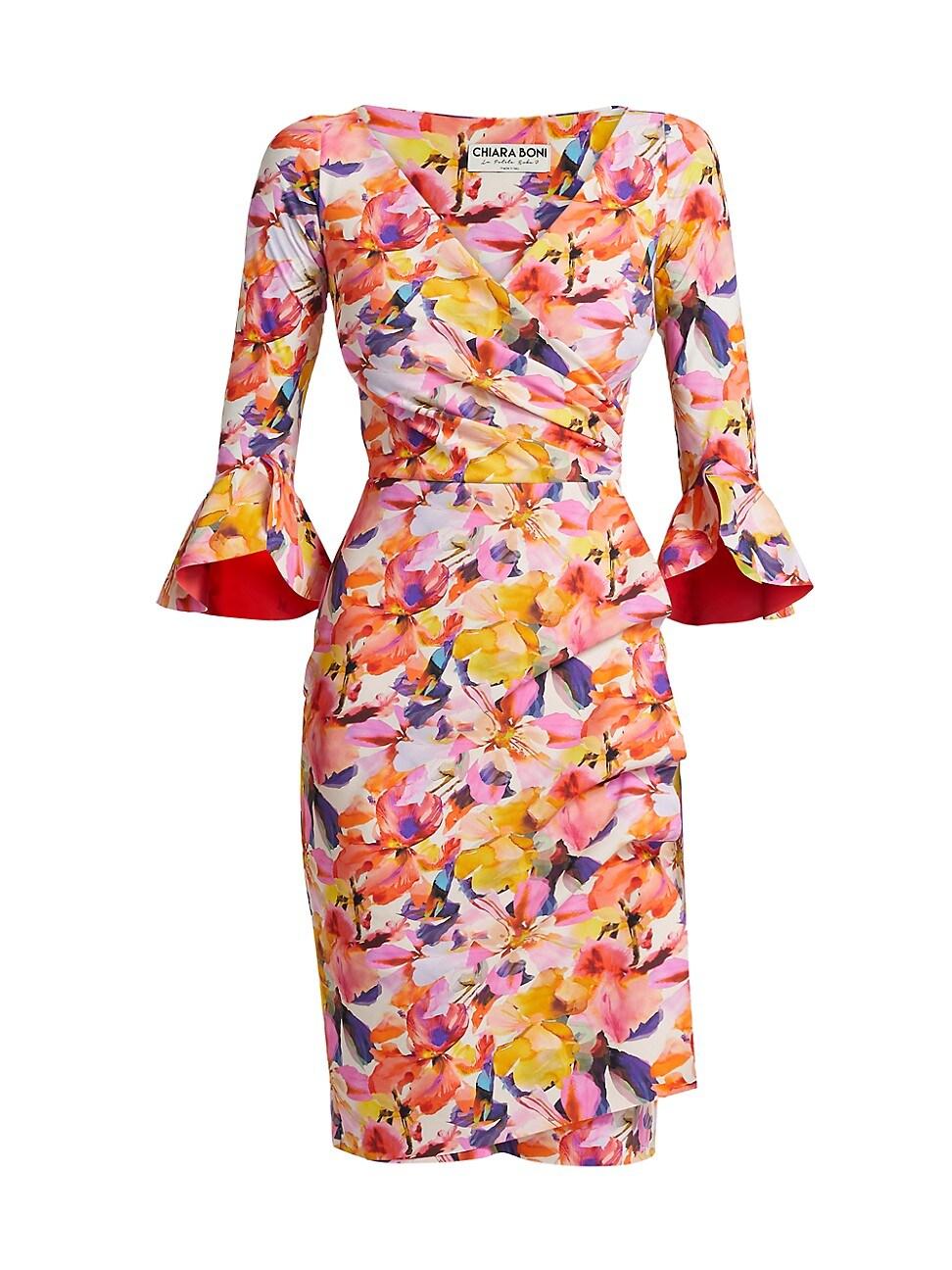 Womens Triana Floral Stretch Bell-Sleeve Knee-Length Dress Product Image