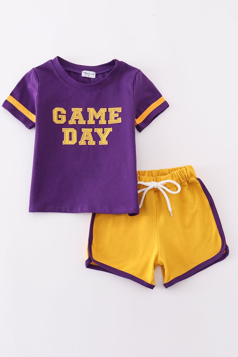 Purple gold LSU GAME DAY glitter shorts set Product Image