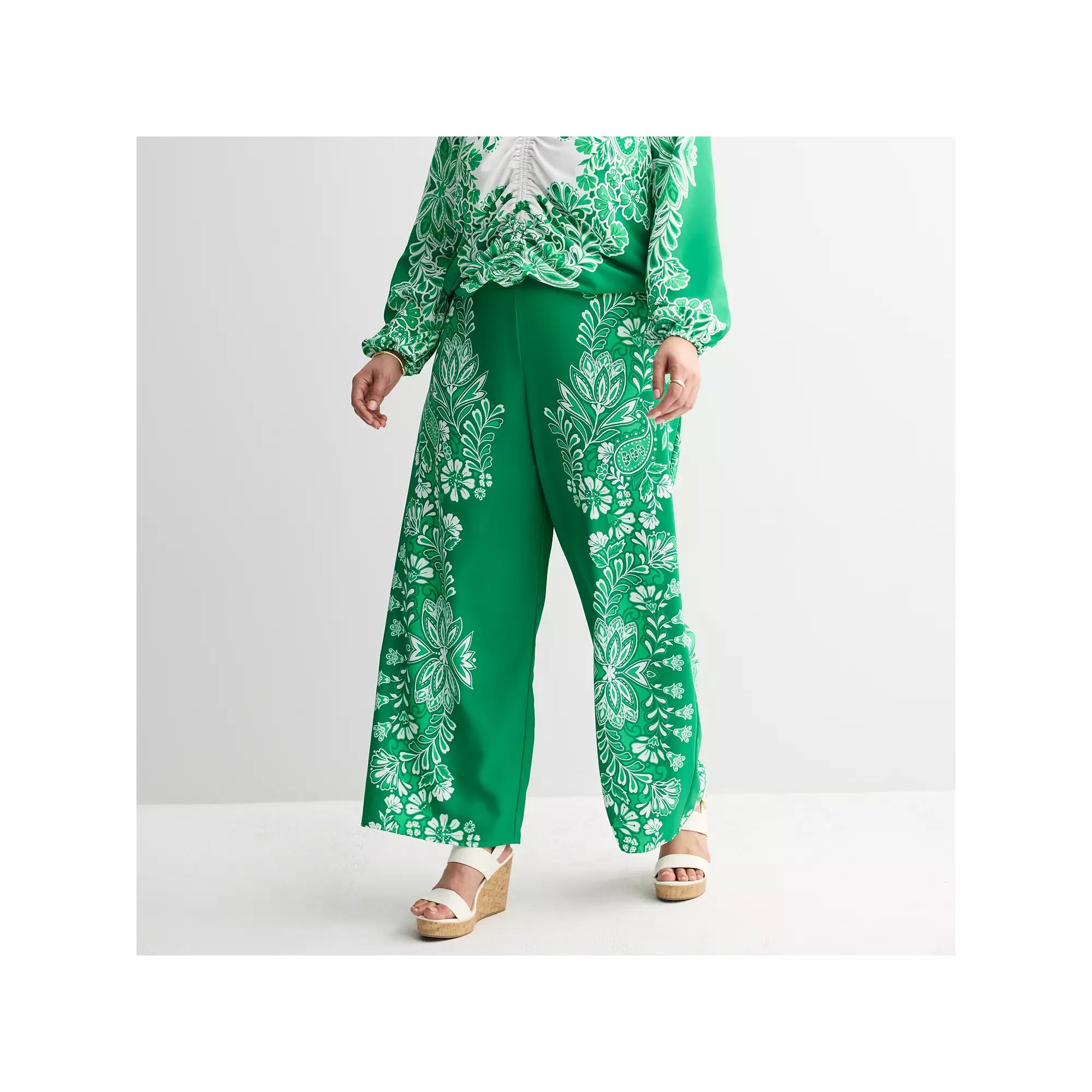 Plus Size INTEMPO™ Printed Border Pants, Women's, Size: 0X, Green Product Image