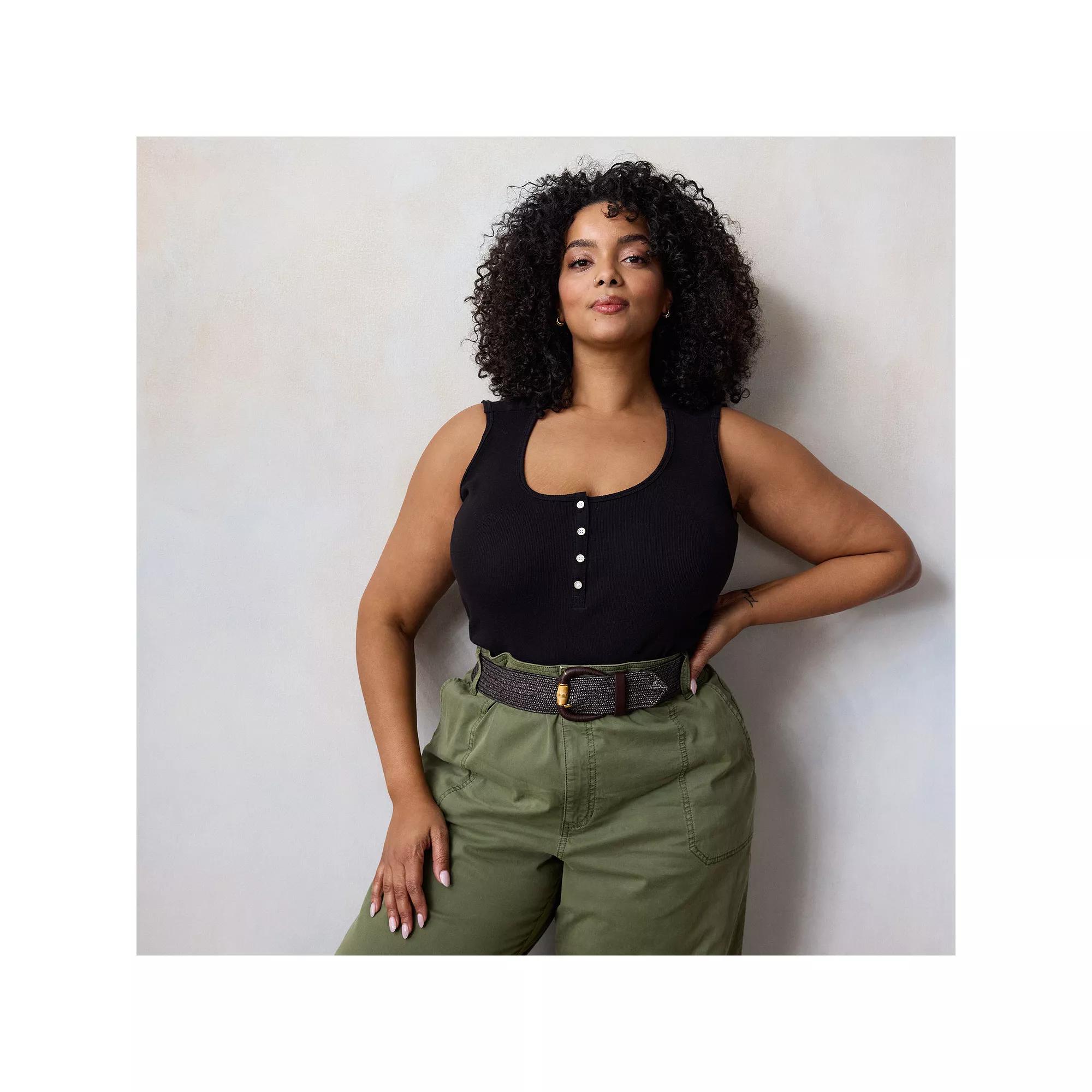 Plus Size LC Lauren Conrad Henley Tank Top, Women's, Size: 0X, Grey White Product Image