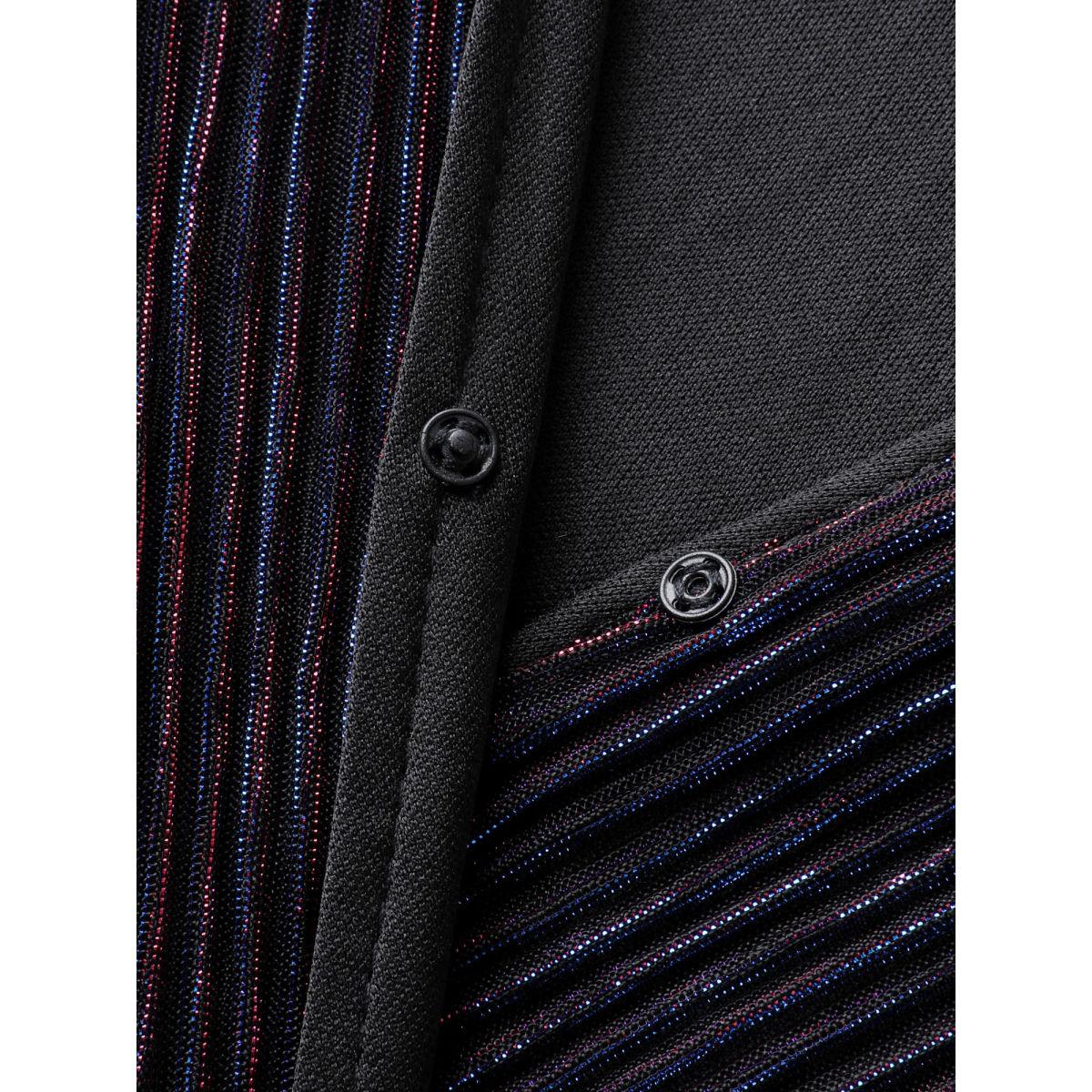 Plus Size Luxe Mesh Pleated Elastic Waist Wrap Dress Blackcurrant Women Party&Cocktail Texture Overlap Collar Elbow-length sleeve Curvy Midi Dress BloomChic 12/L Product Image