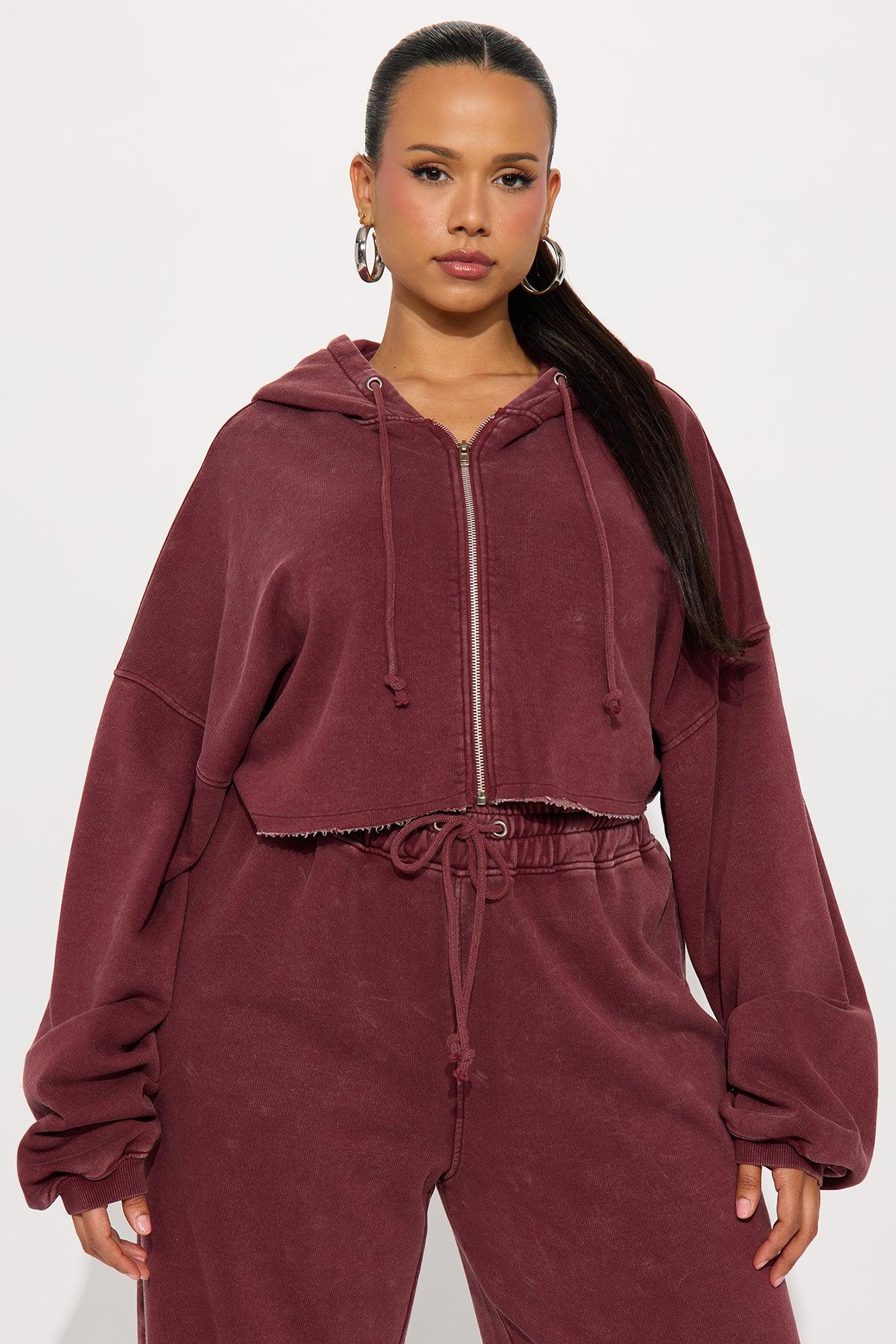 On The Go Fleece Pant Set - Burgundy Female Product Image