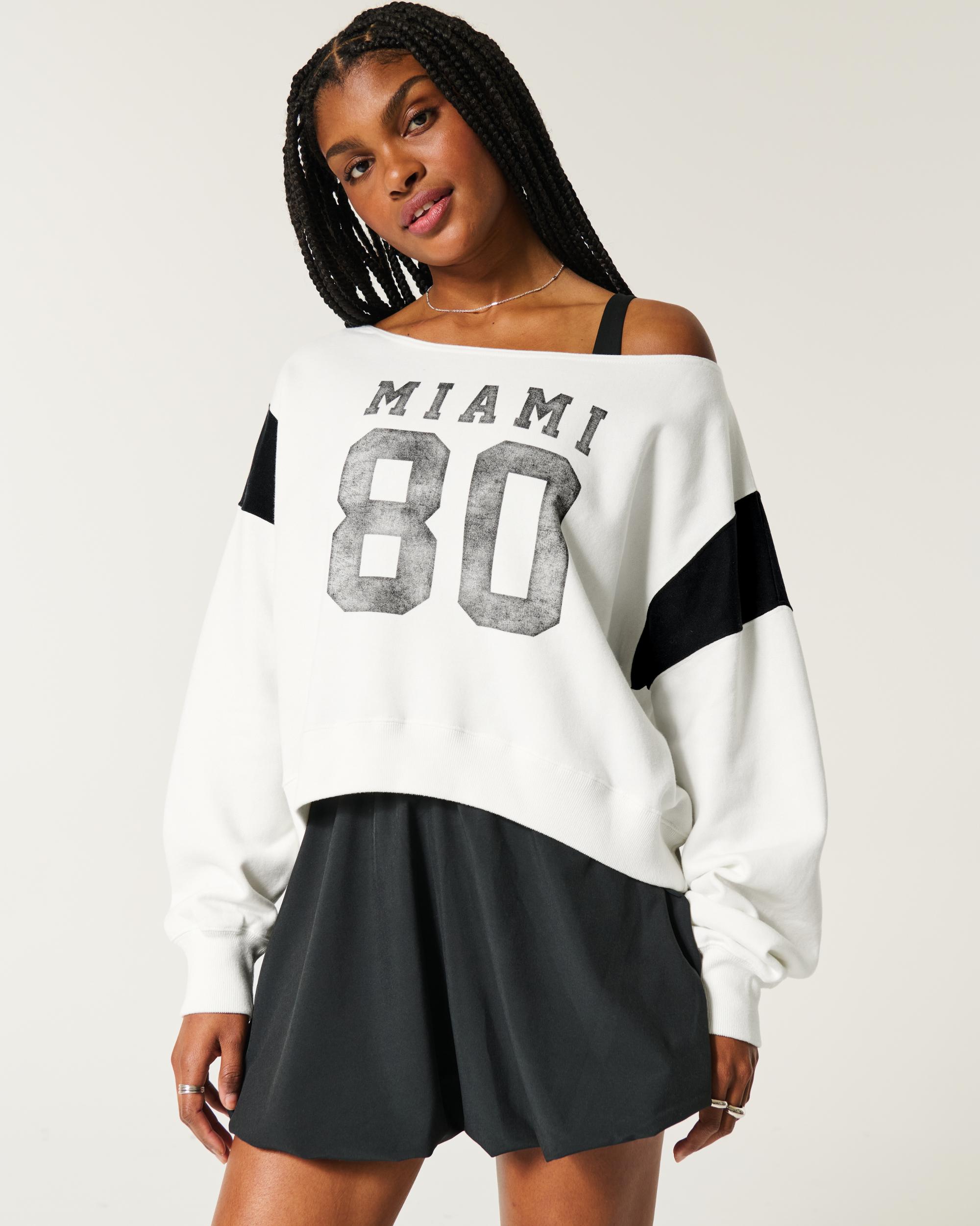 Easy Off-the-Shoulder Miami Graphic Sweatshirt Product Image