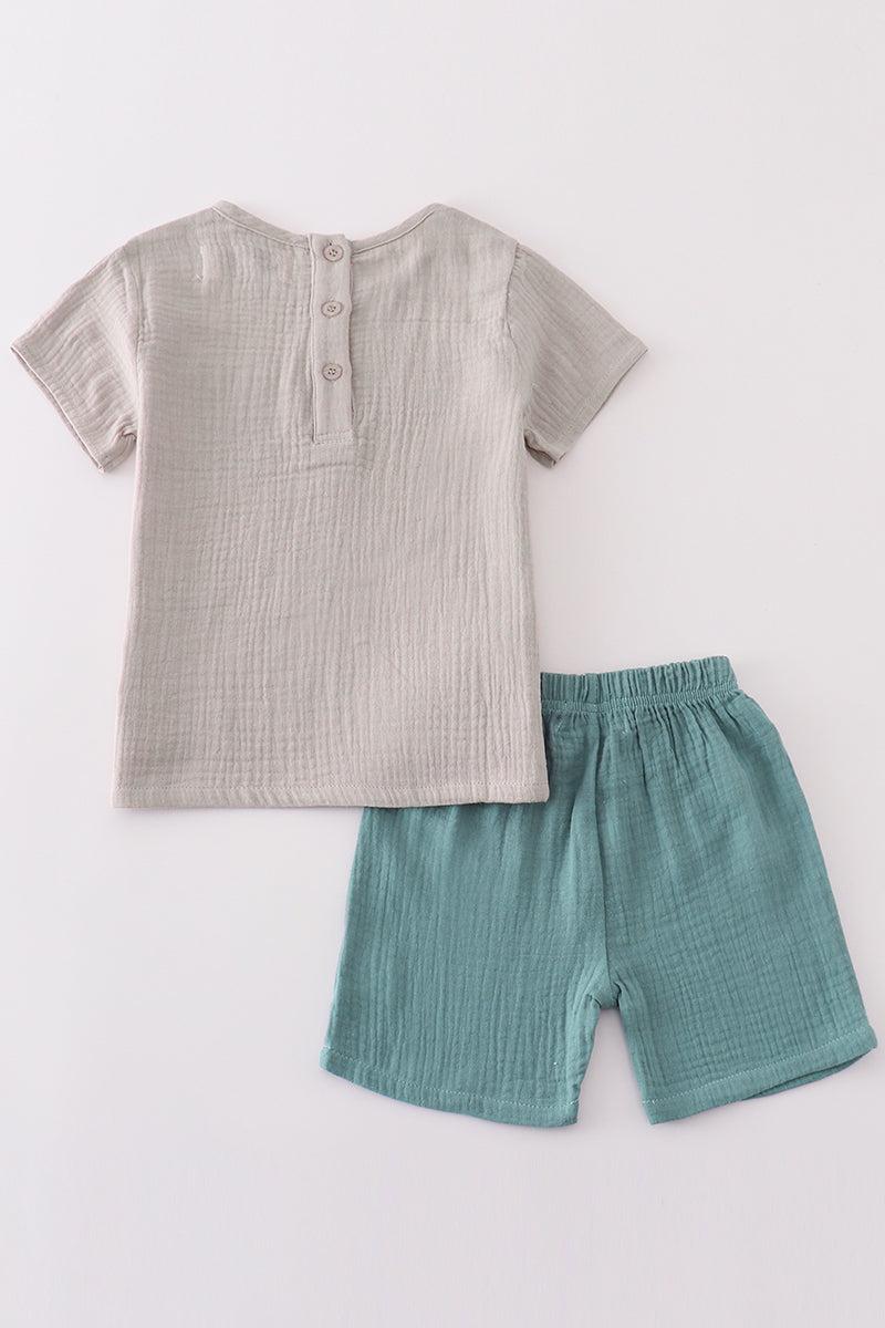 Premium Gray muslin boy shorts set Product Image