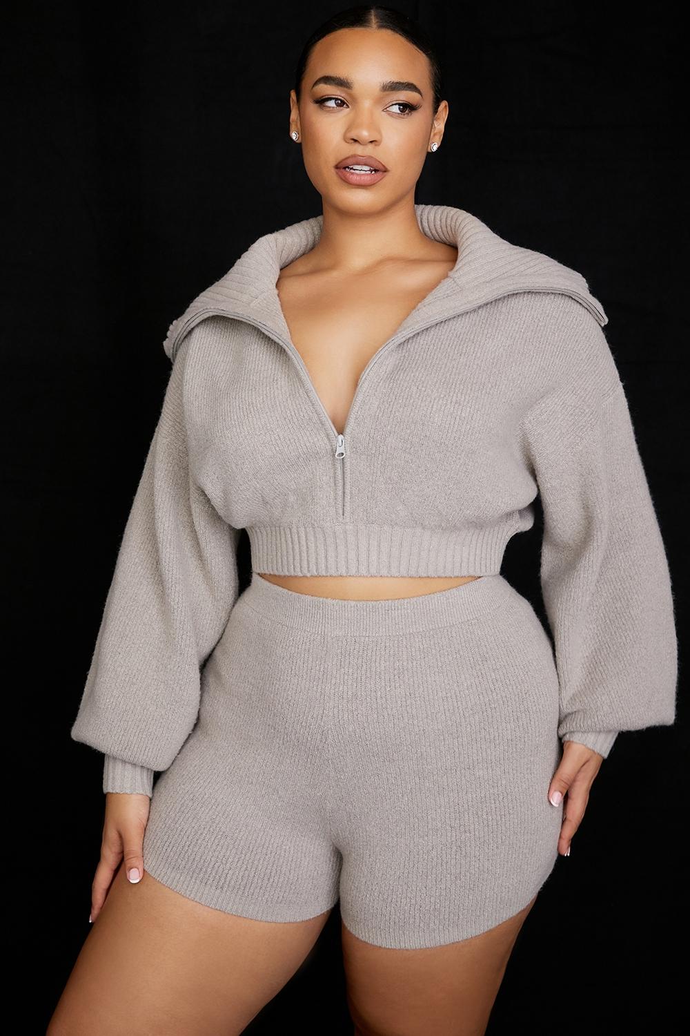 Grounded  grey knit high waist shorts - sale Product Image