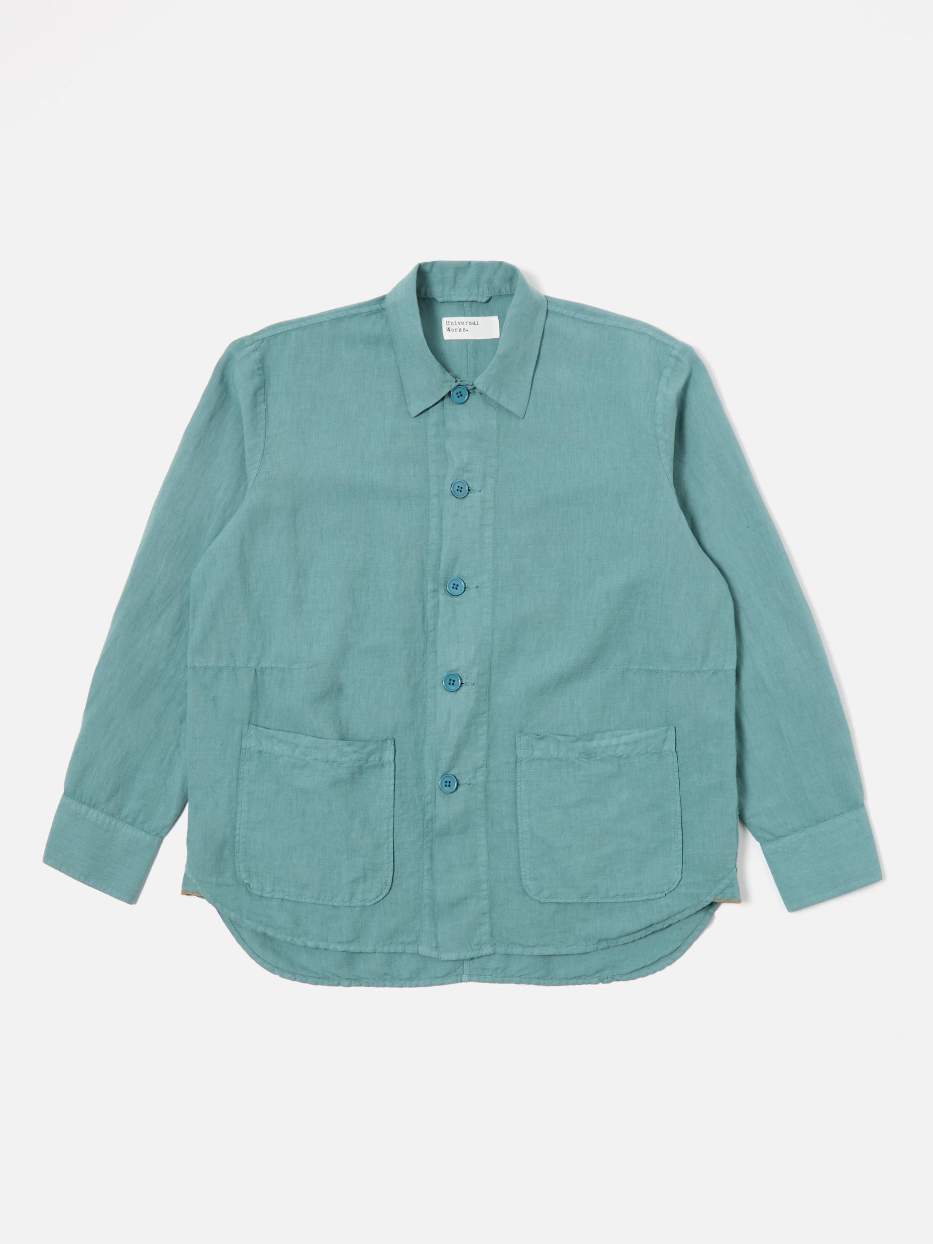 Universal Works Travail Shirt in Sea Blue Linen Cotton Shirting Product Image