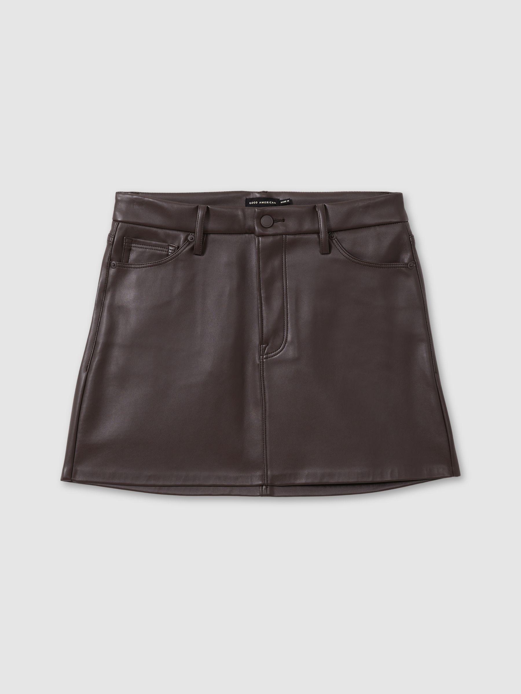 Good American Faux-Leather Mini Skirt in Black/Brown Product Image