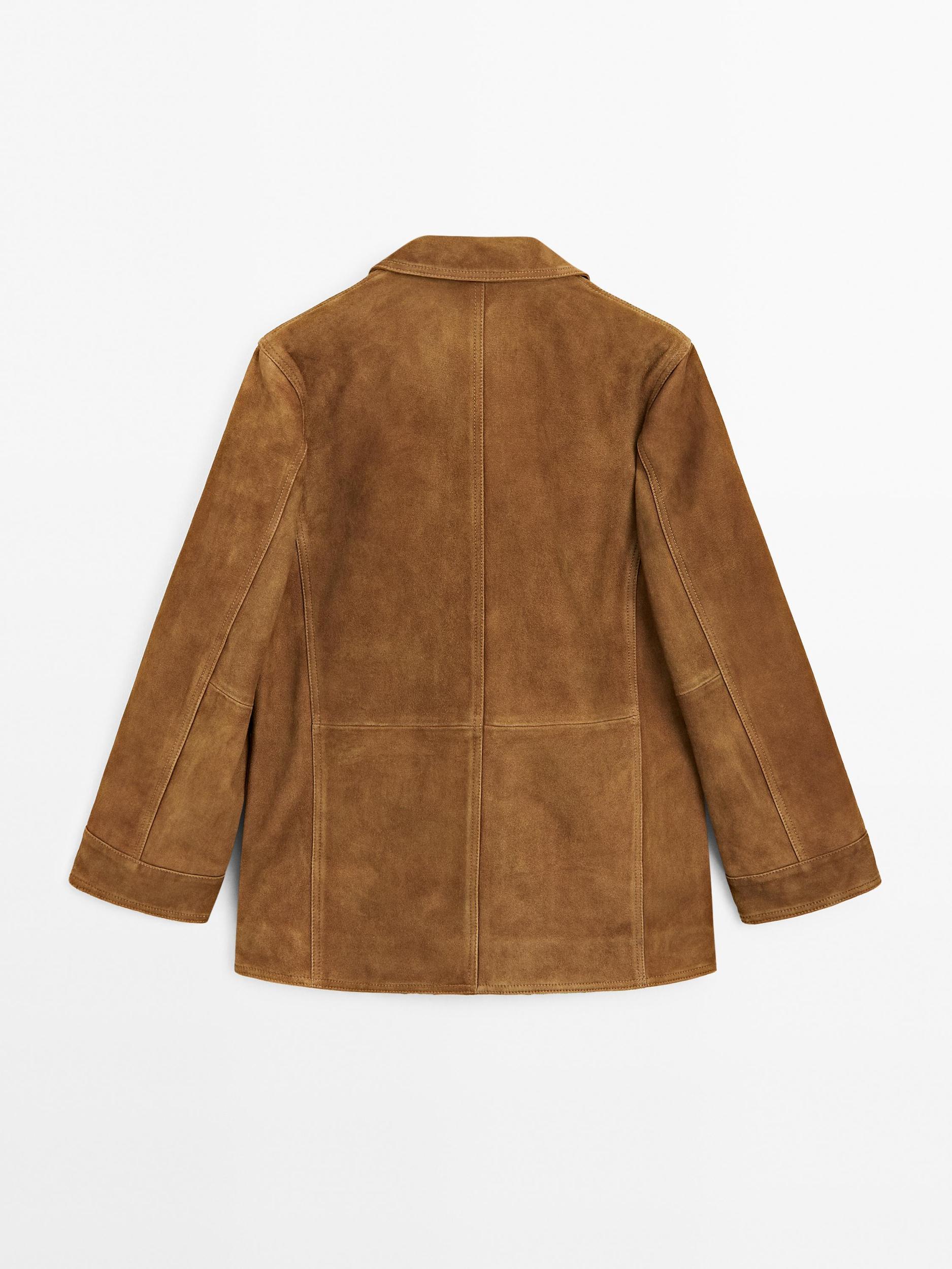 Suede leather blazer with pockets Product Image