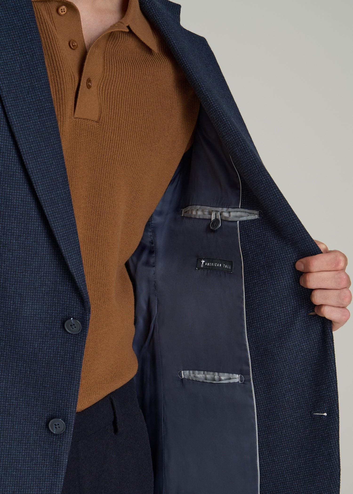 Wool Blend Blazer for Tall Men in Blue Birdseye Male Product Image