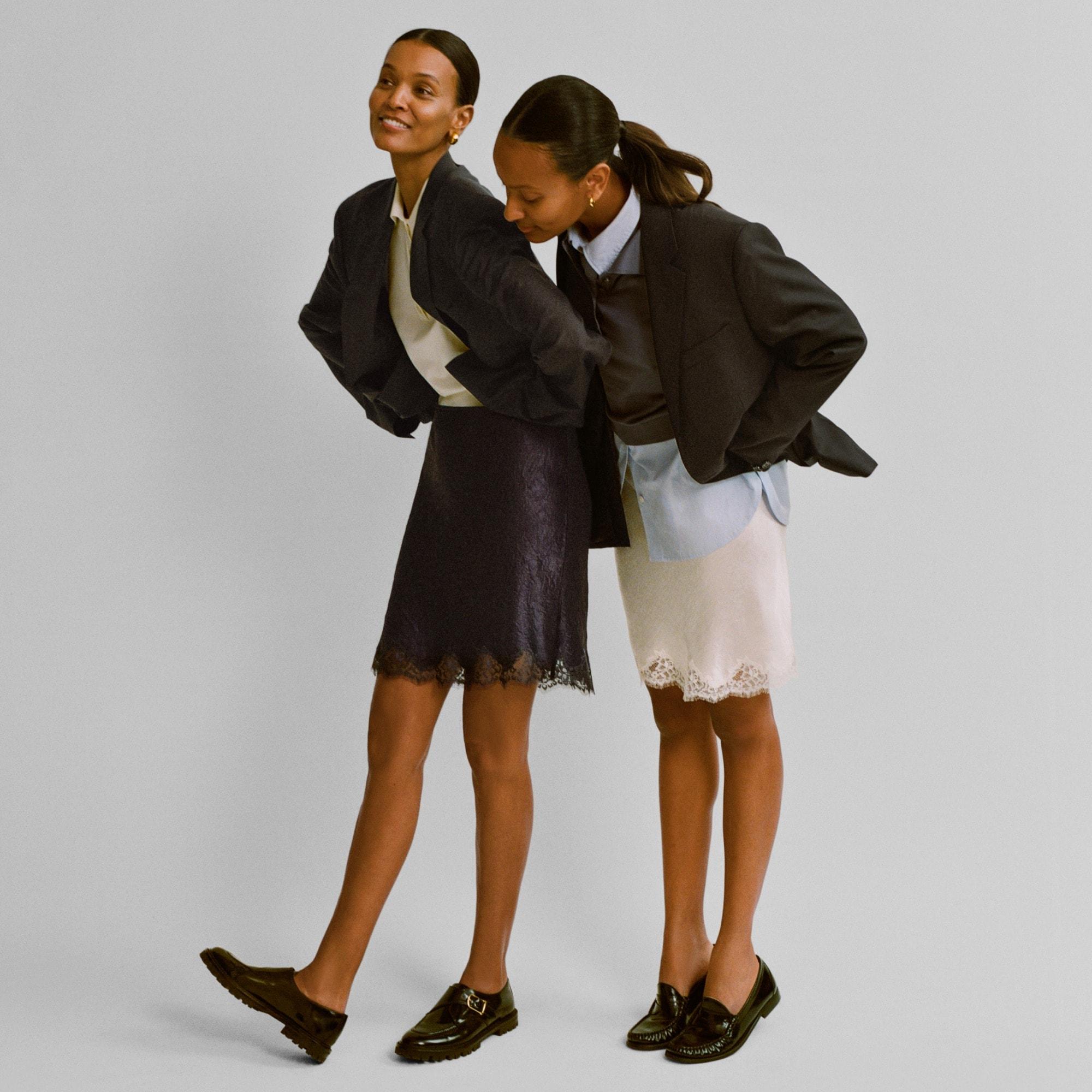 Gwen lace-trim slip skirt in textured satin Product Image