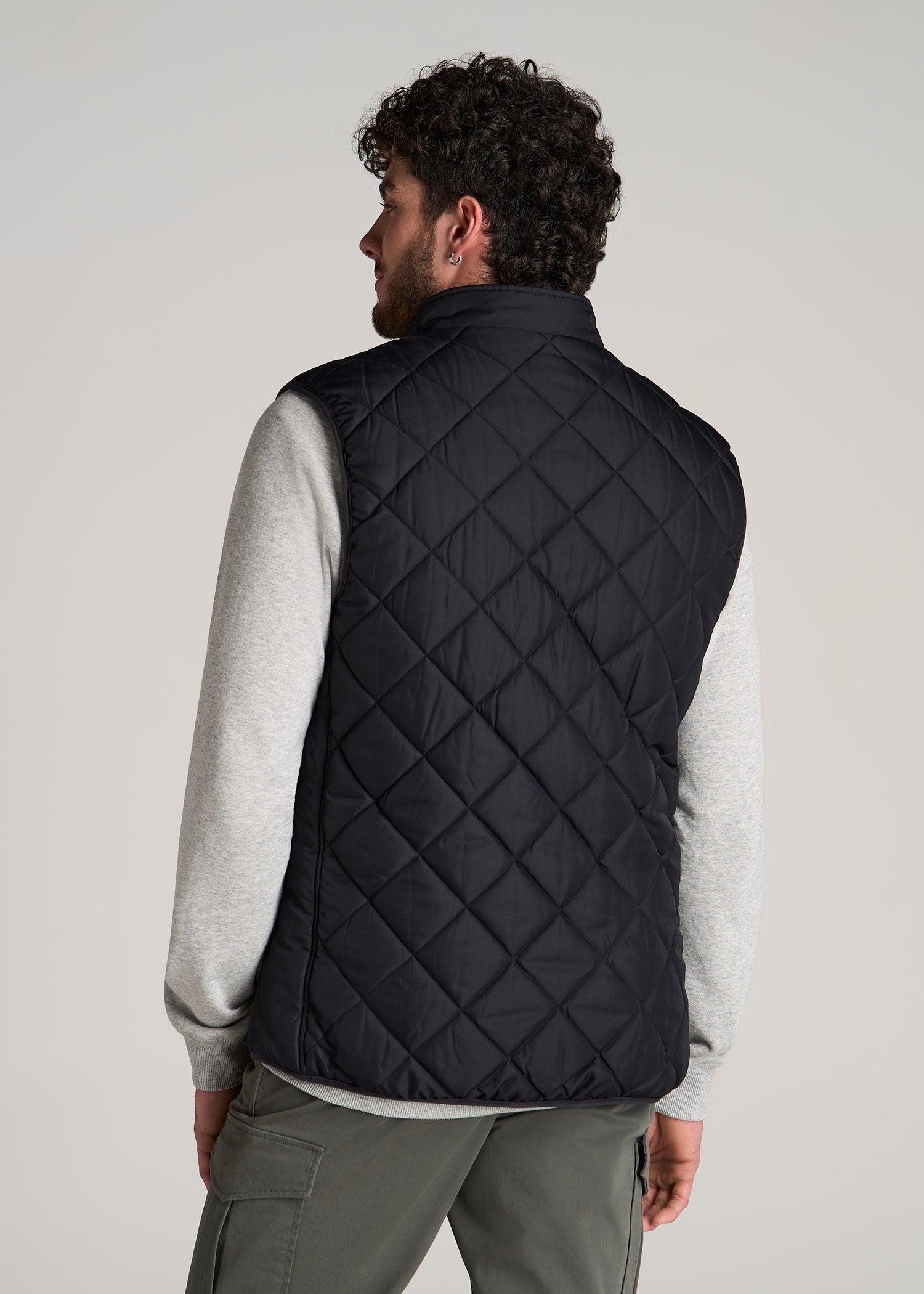 Quilted Reversible Vest for Tall Men in Black & Charcoal Male Product Image