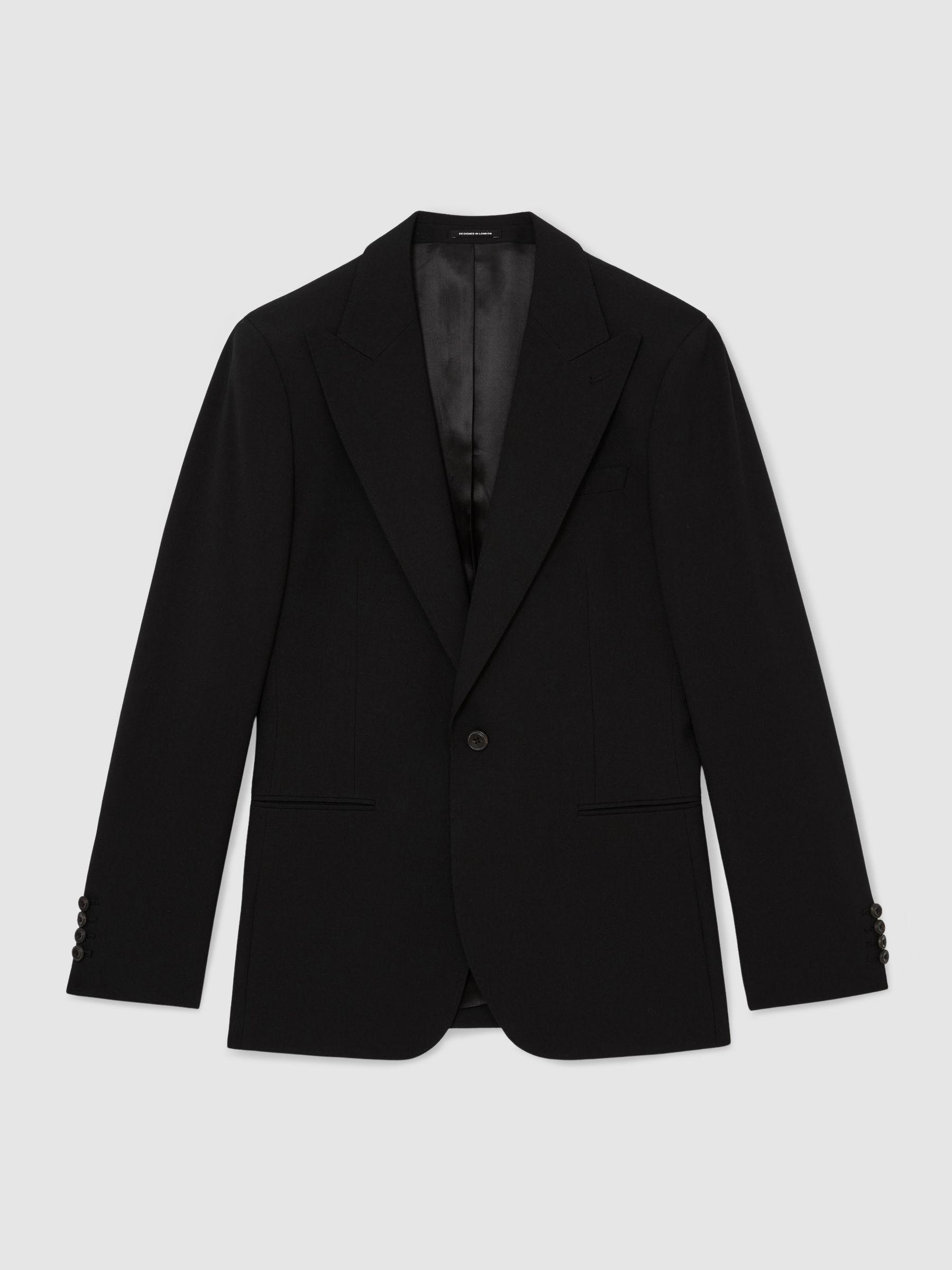 Tailored Fit Single-Breasted Textured Suit Blazer With Wool in Black Product Image
