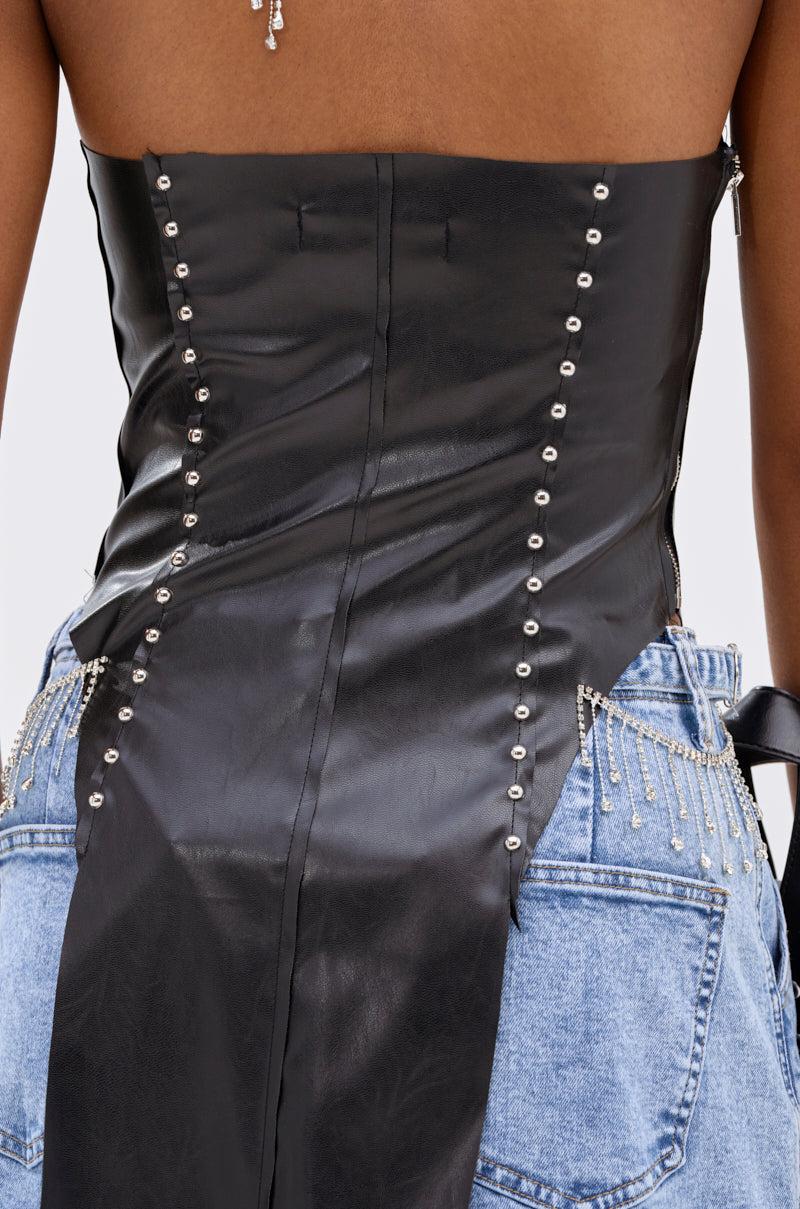 ADDIE FAUX LEATHER BLOUSE Product Image