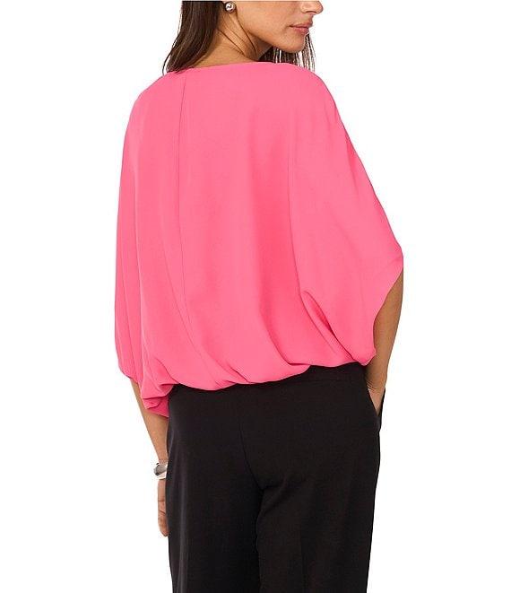 Vince Camuto Luxe Crepe de Chine Boat Neck 3/4 Dolman Sleeve Cinched Hem Top Product Image