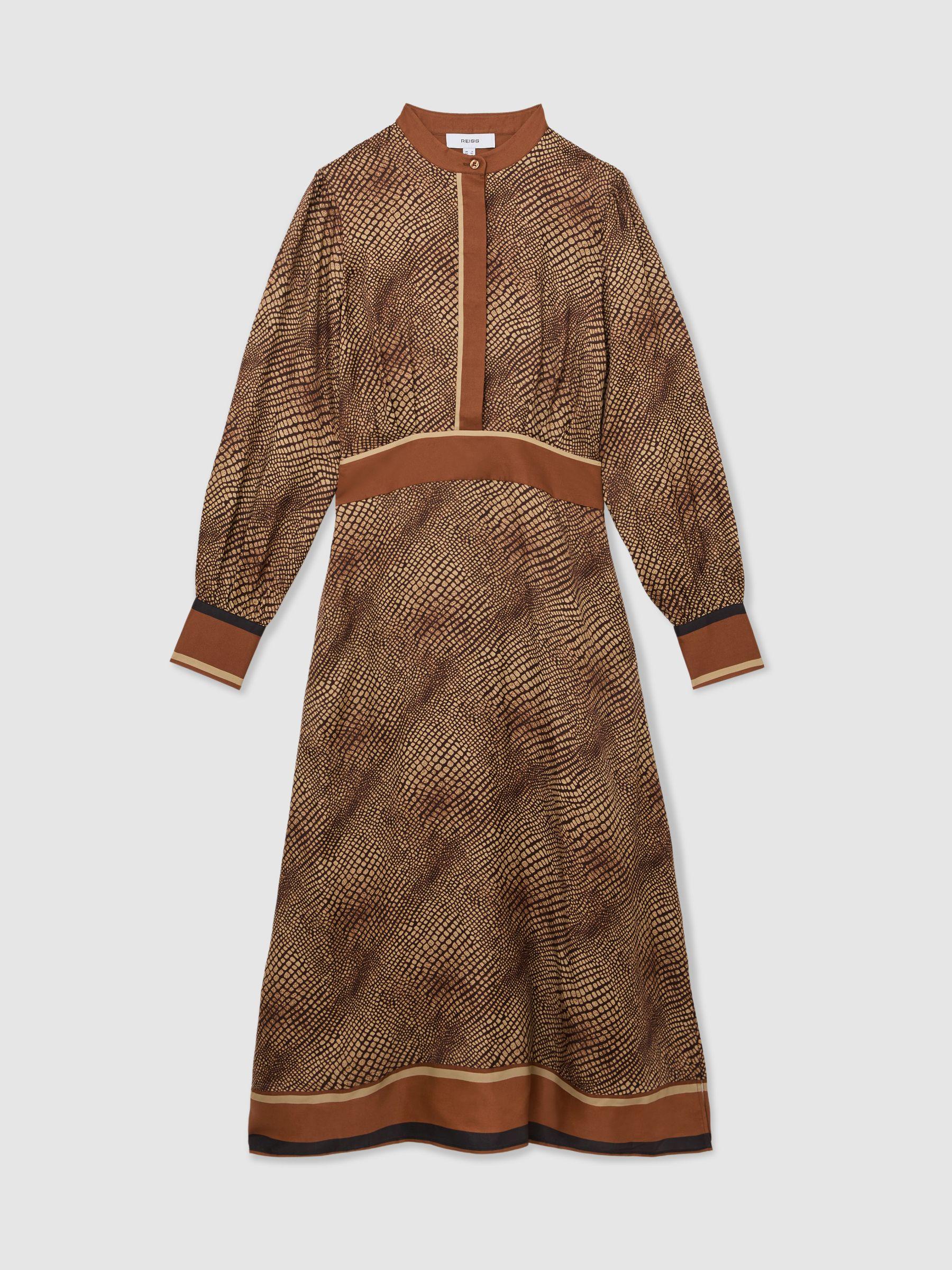 Petite Animal-Print Midi Shirt Dress in Neutral Product Image