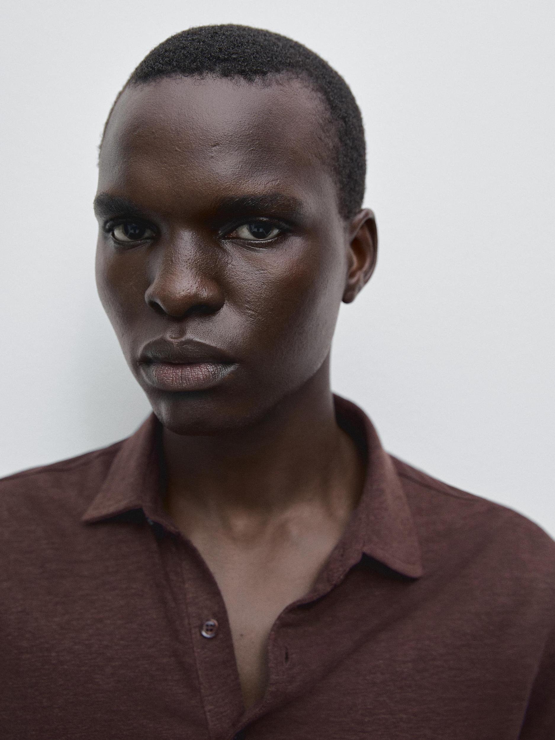 100% linen short sleeve polo shirt Product Image