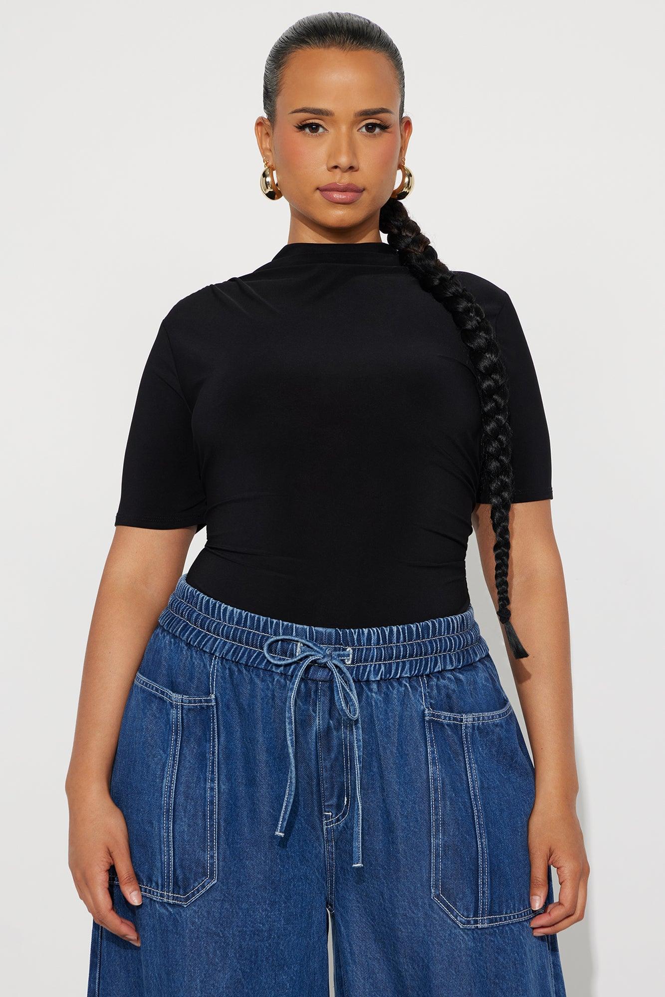 Summit Ruched Mock Neck Bodysuit - Black Female Product Image