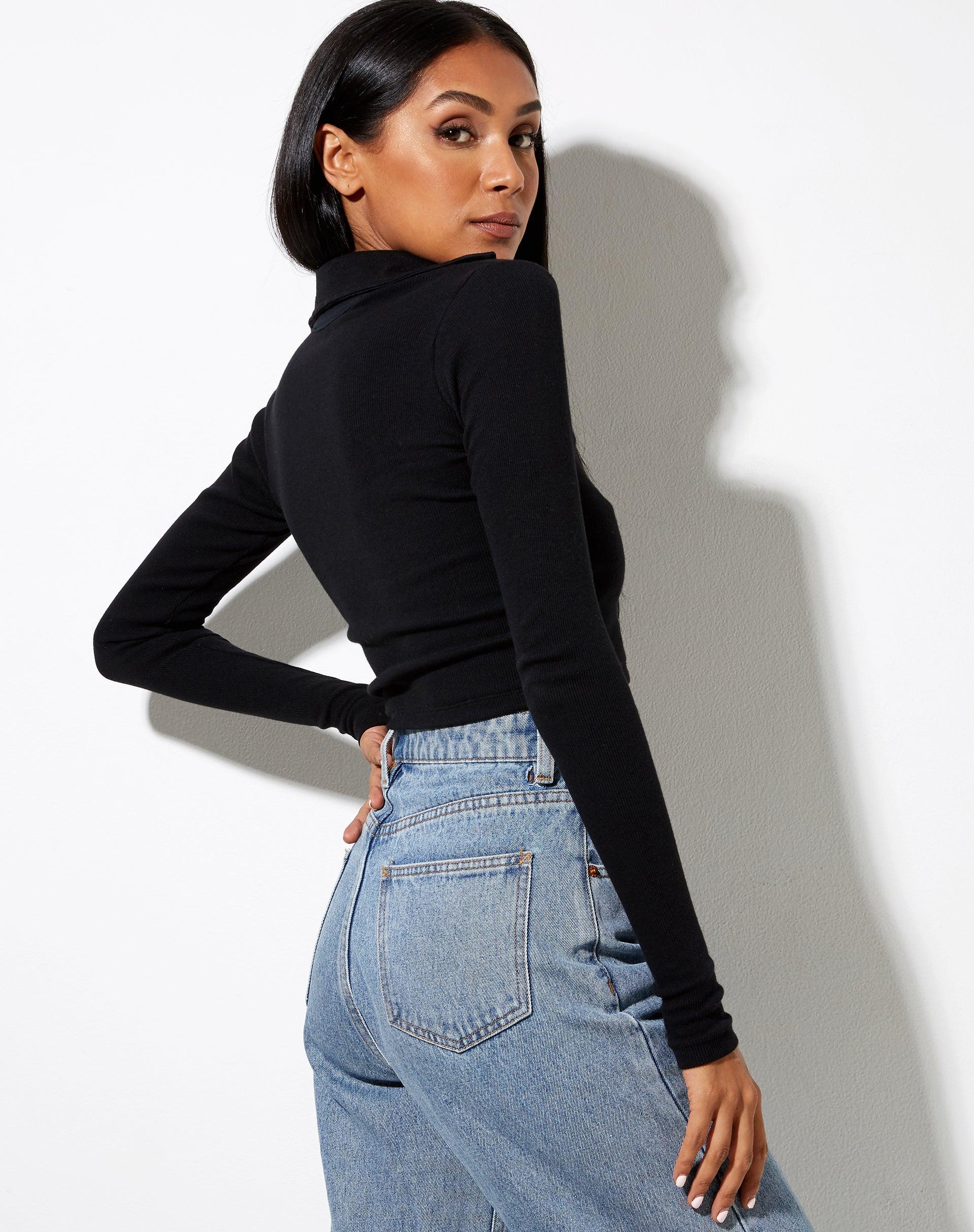 Ryals Long Sleeve Top in Rib Black Product Image