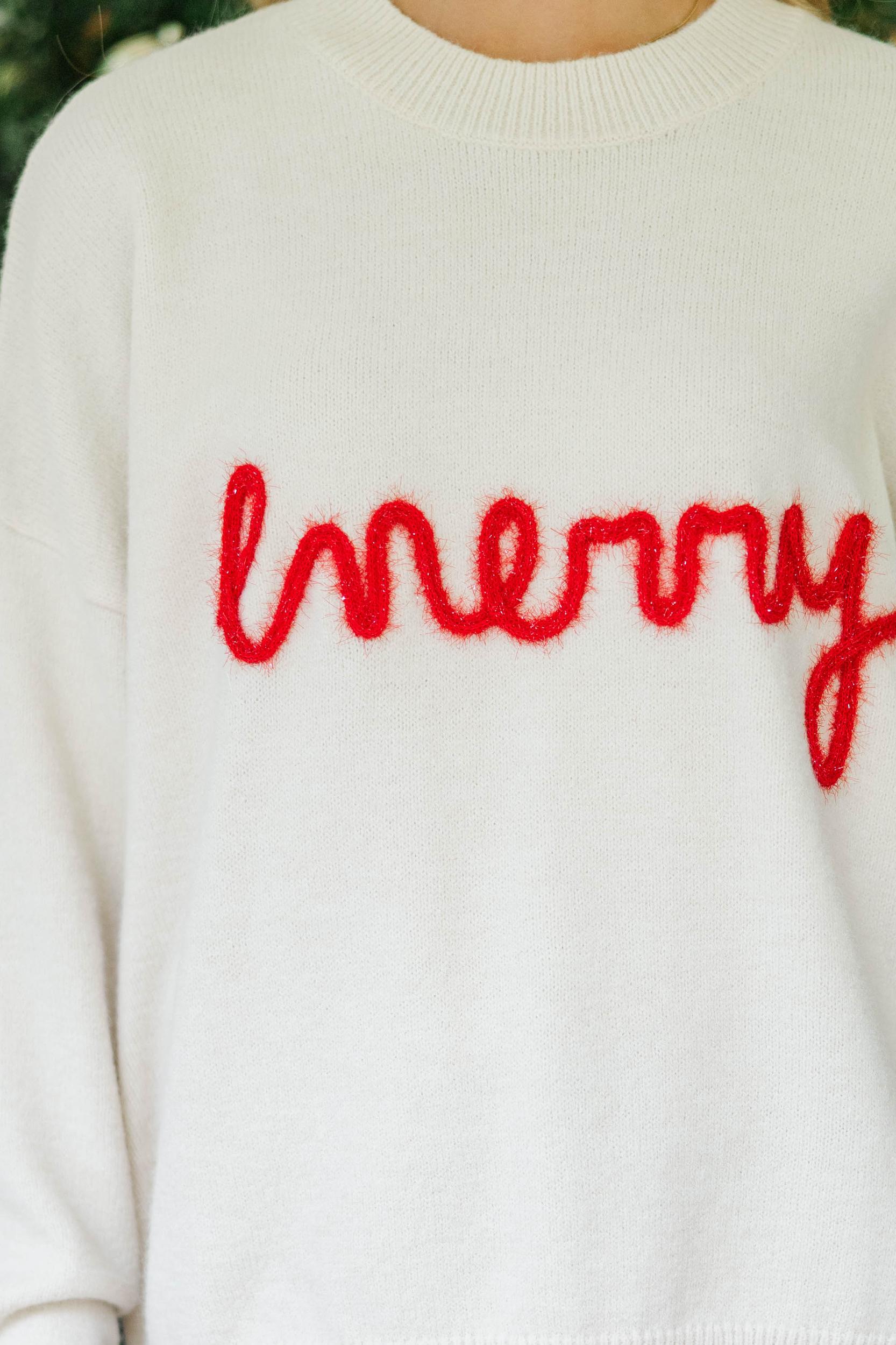 Be Merry Cream White Script Sweater Female Product Image