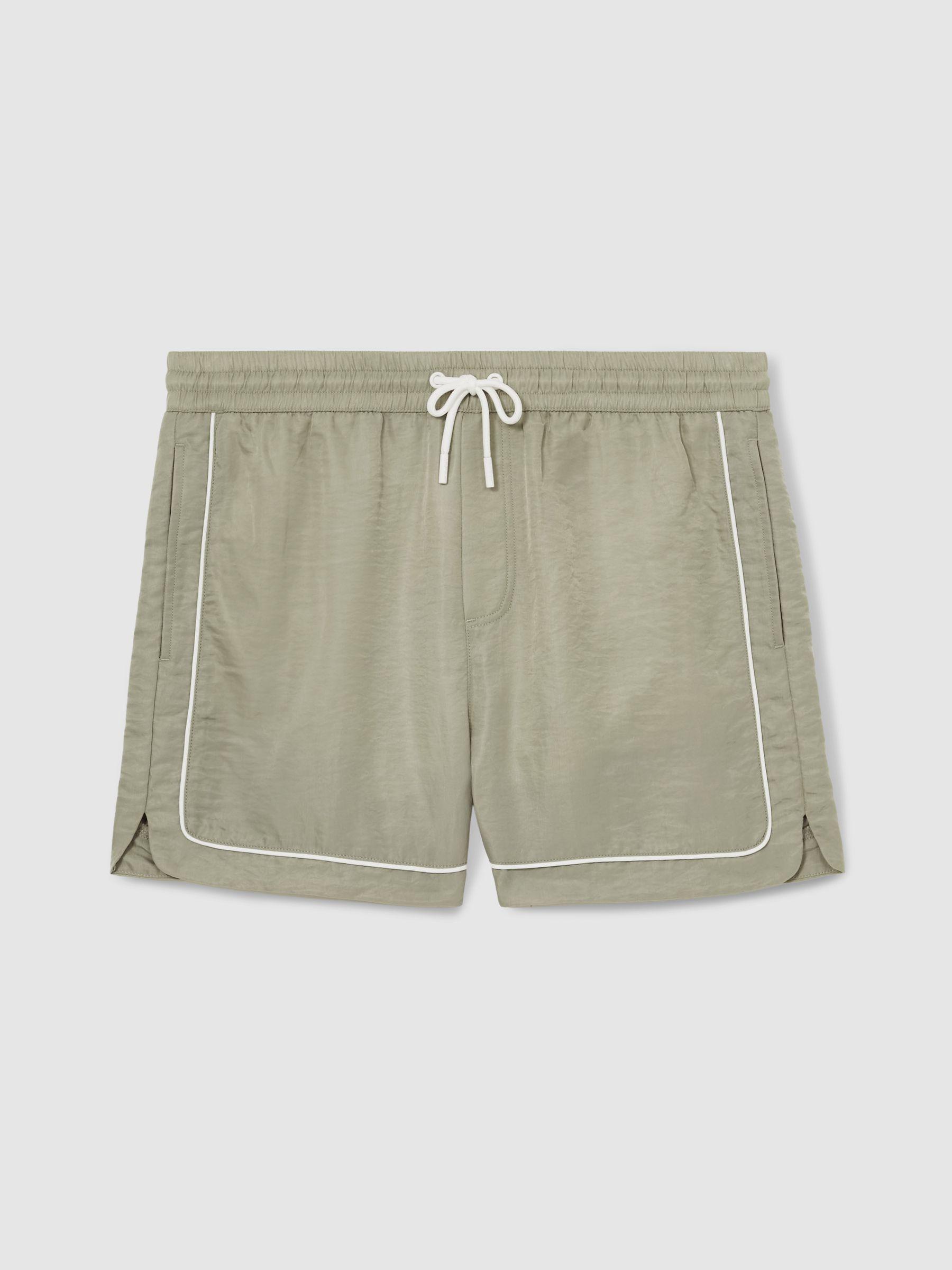 Piped Drawstring Swim Shorts in Pistachio/Off White Product Image