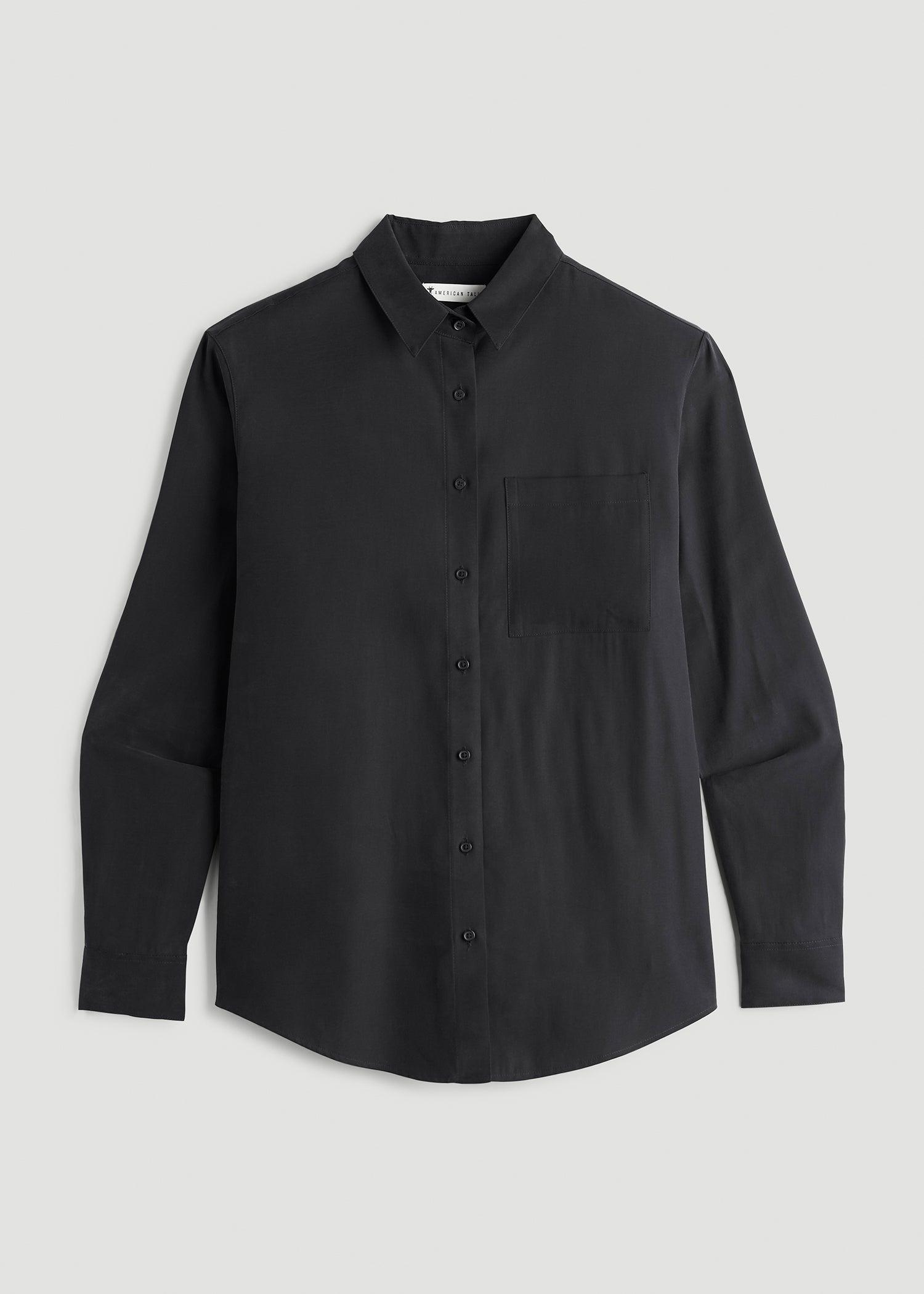 Relaxed Button-Up Single-Pocket Blouse for Tall Women in Vintage Black Female Product Image