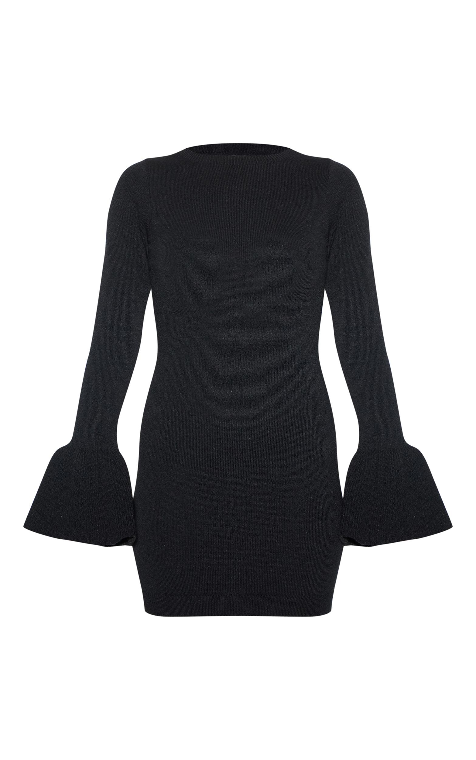  Petite Black Fine Knit Boatneck Mini Dress Product Image