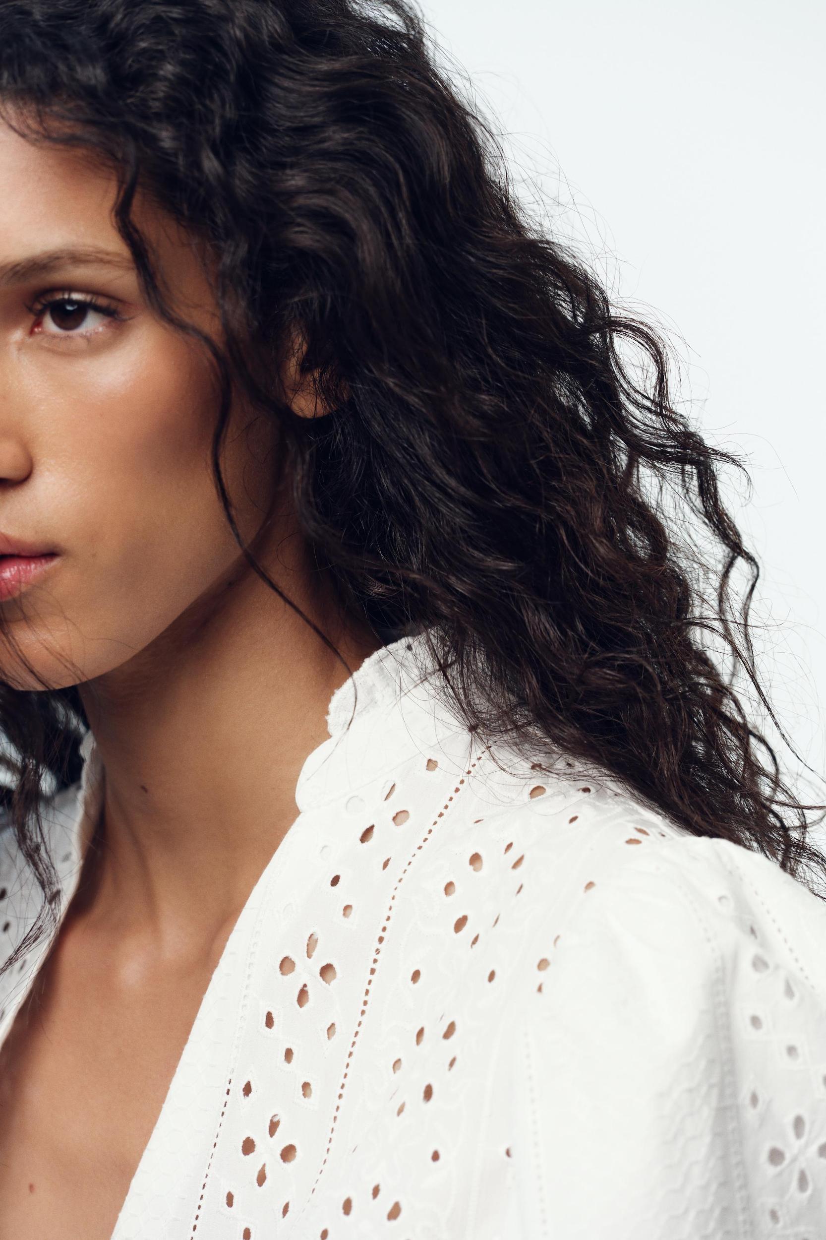 PUFF SLEEVE SHIRT WITH PERFORATED EMBROIDERY Product Image