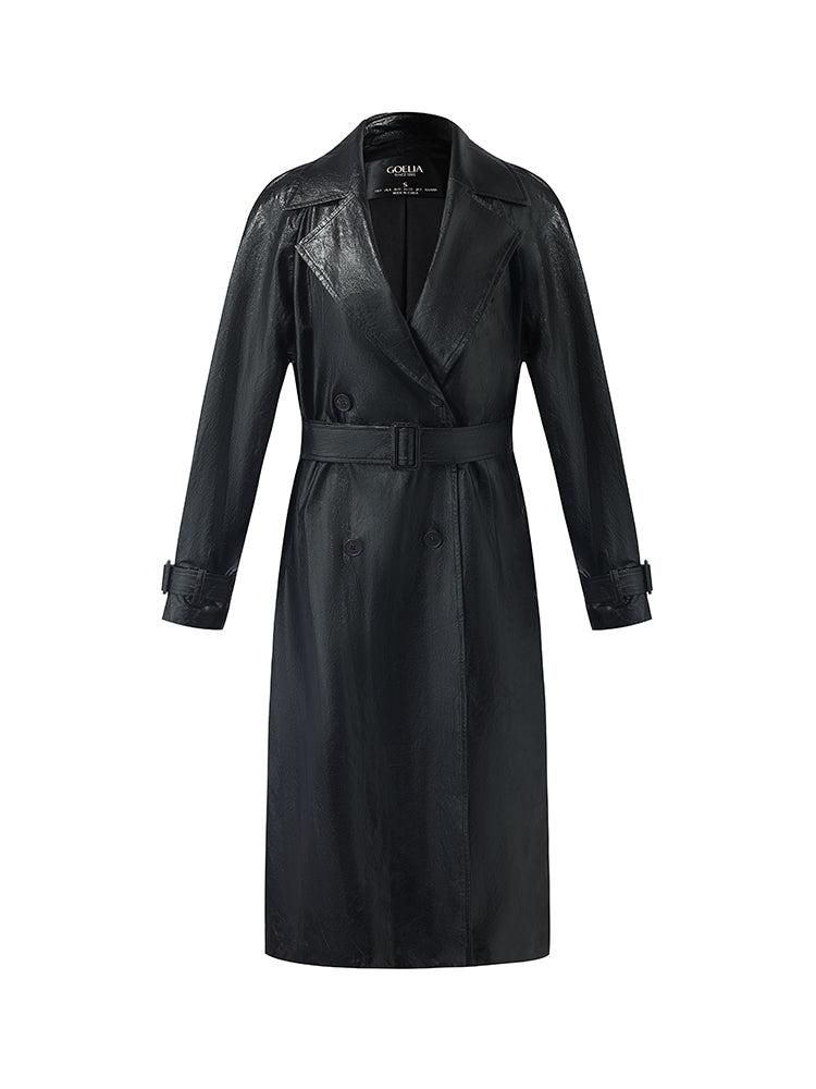 PU Leather Women Long Trench Coat Product Image