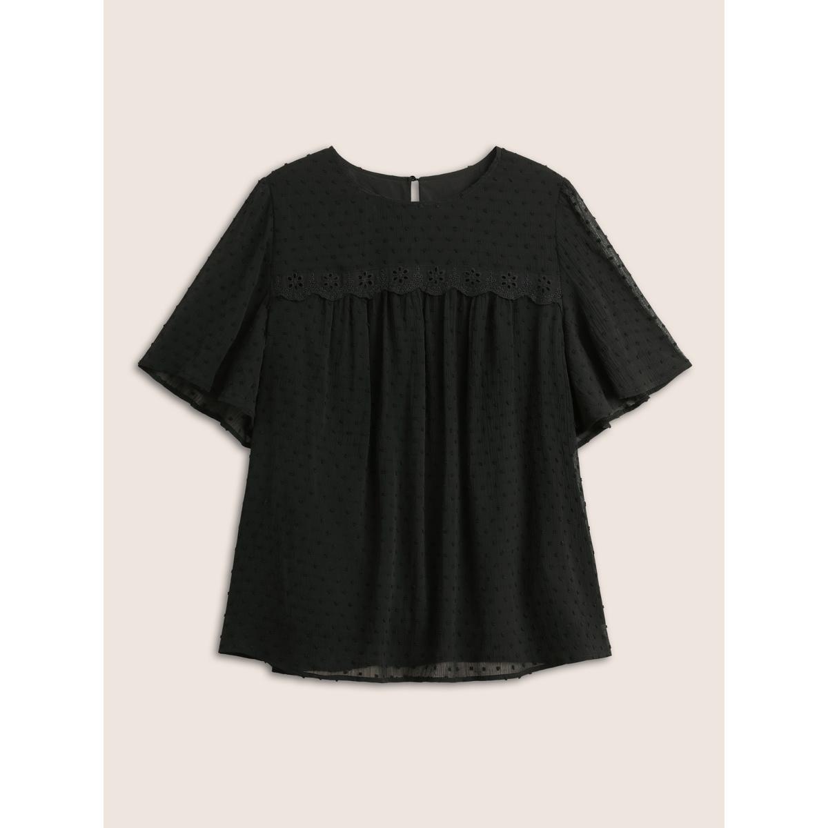 Pointelle Stitch Johnny Collar Sweater Polo Product Image