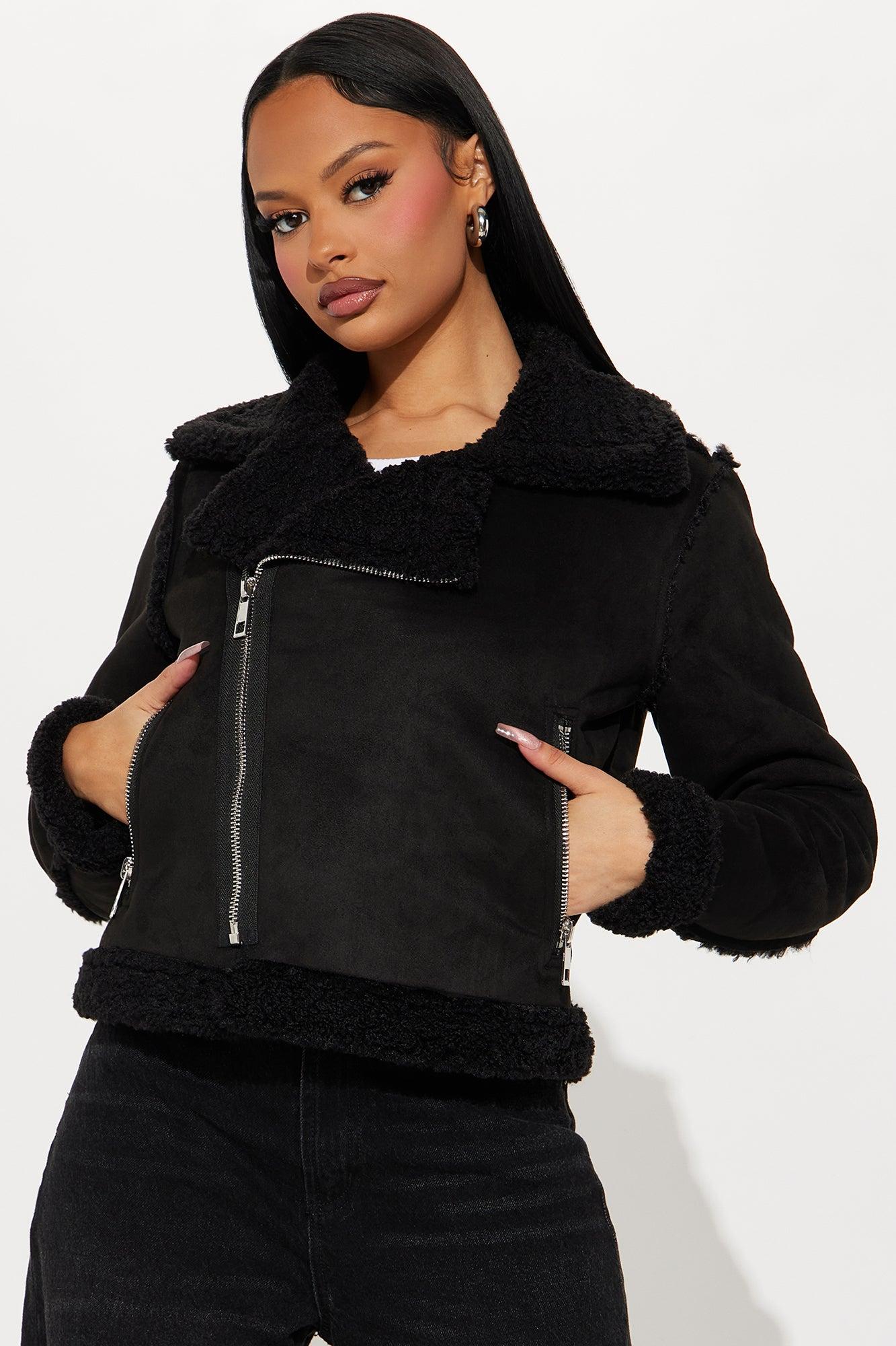 Delilah Faux Suede Moto Jacket - Black Product Image